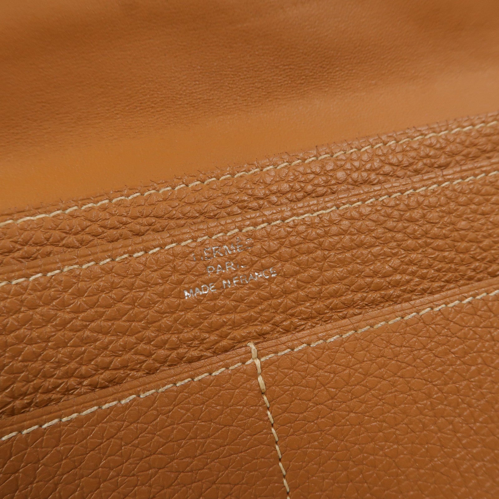 HERMES Clemence皮革Dogon GM長錢包Gold