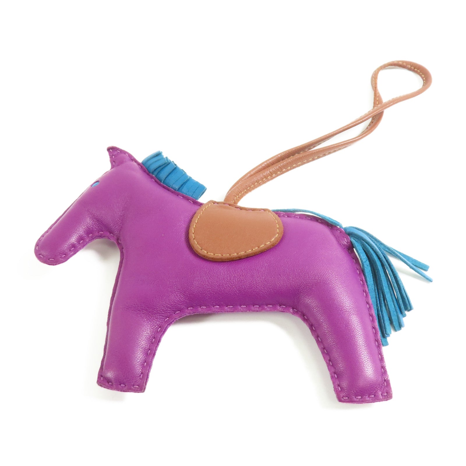 HERMES Milo皮革Rodeo GM掛飾Anemone/Bleu Izmir