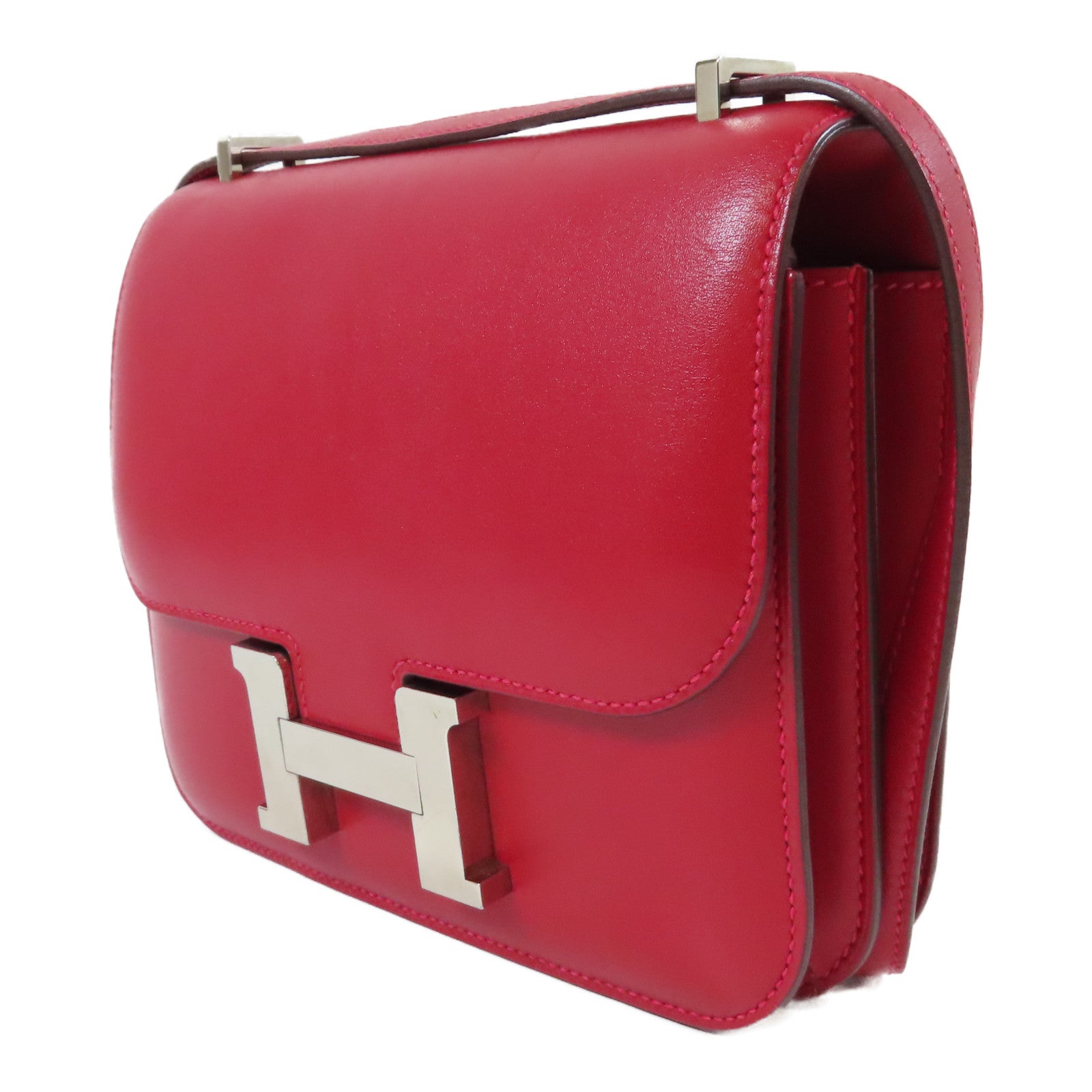 HERMES 【激減優惠】Swift皮革Constance Mini銀扣肩背袋Rouge/紅色