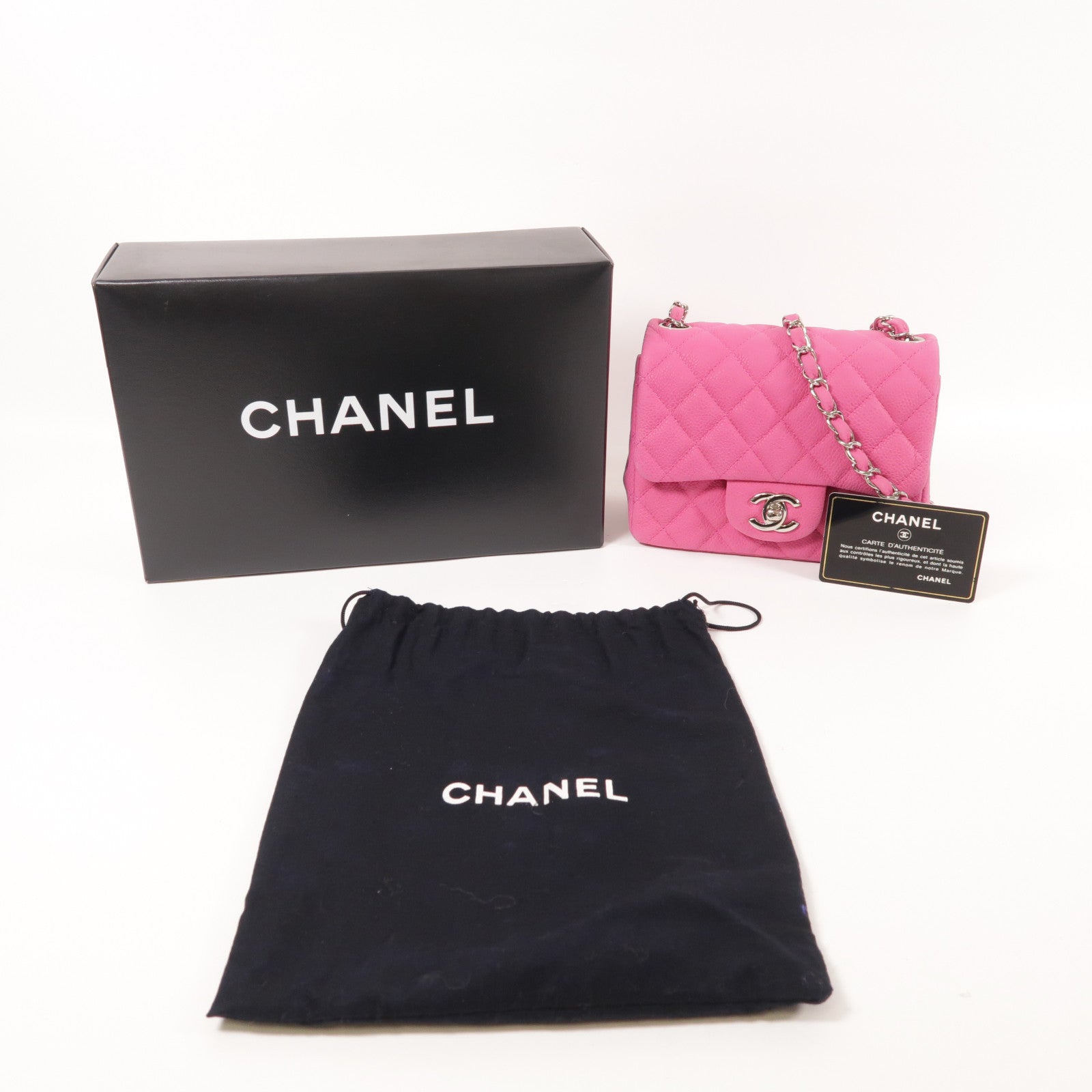 CHANEL 牛皮皮革Mini Classic 17銀扣鏈帶肩背袋
