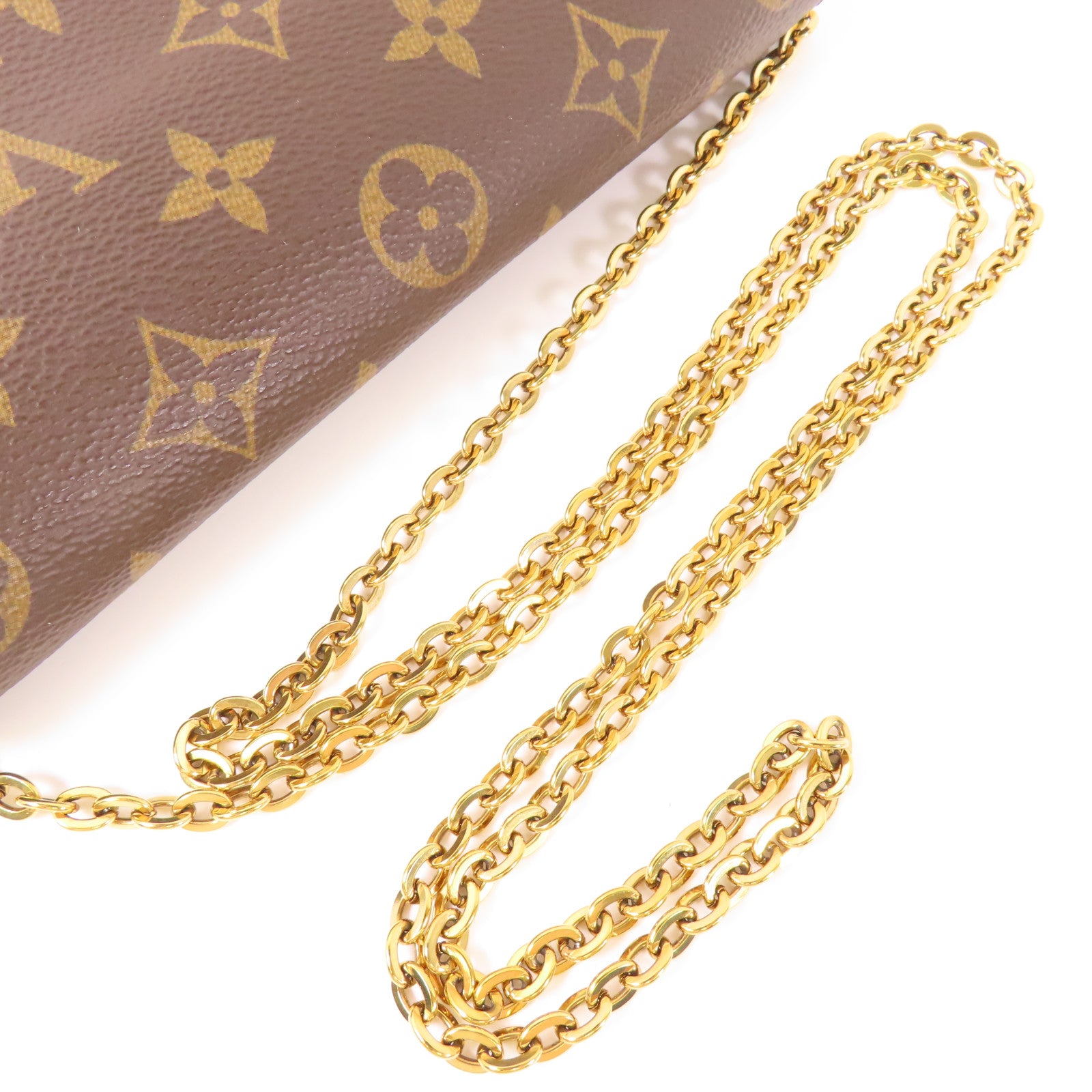 LOUIS VUITTON Monogram Portefeuille Flore金扣鏈帶肩背袋棕色/紅色