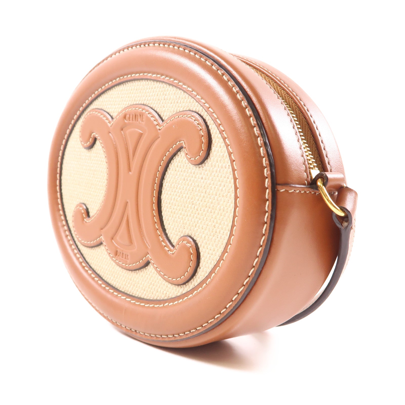 CELINE 牛皮皮革Oval Bag金扣肩背袋棕色
