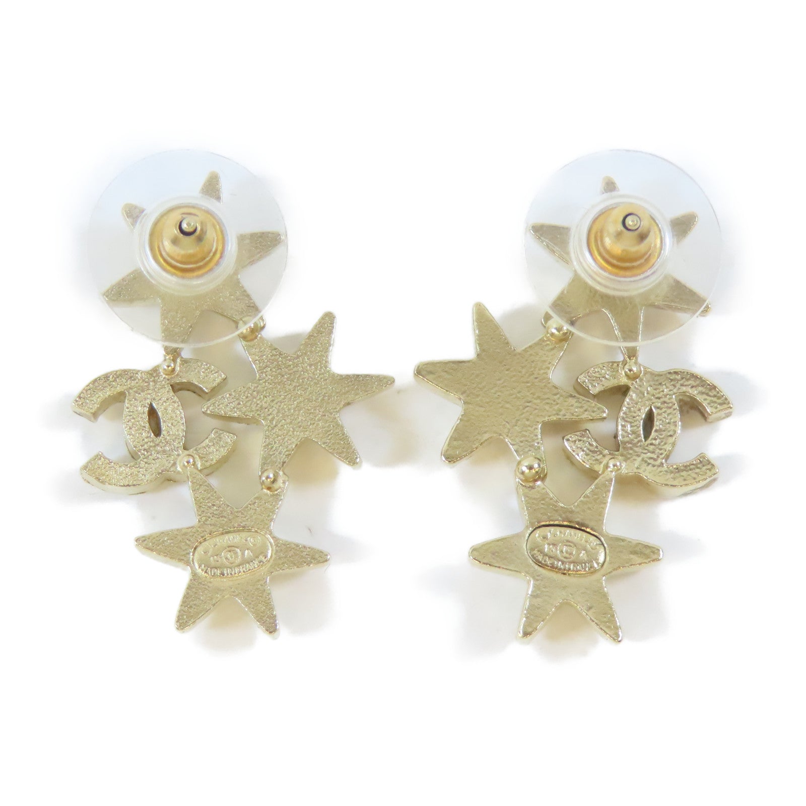 CHANEL 金屬/水晶Pierced Earring耳環金色