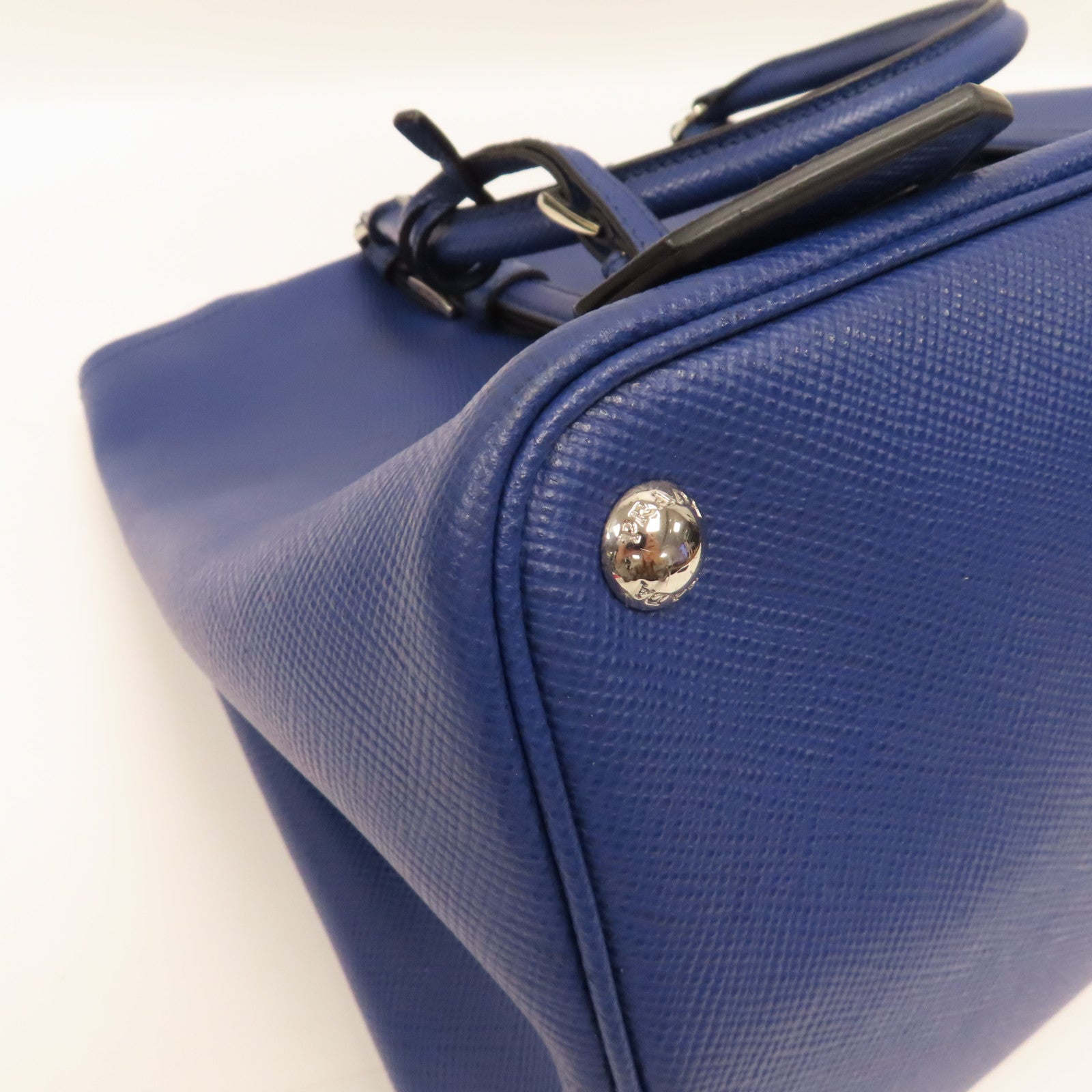 PRADA Saffiano皮革Double銀扣手挽袋藍色
