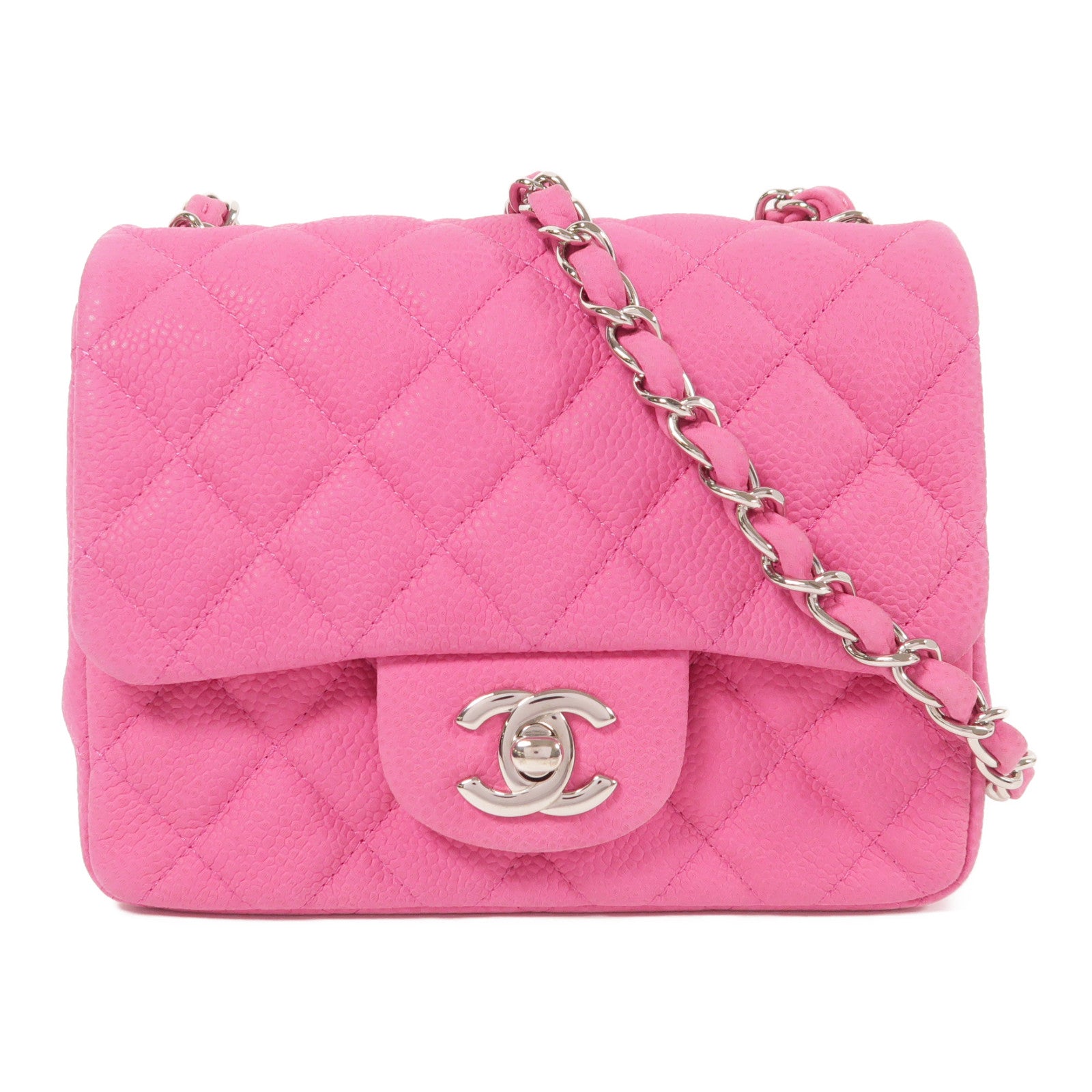 CHANEL 牛皮皮革Mini Classic 17銀扣鏈帶肩背袋
