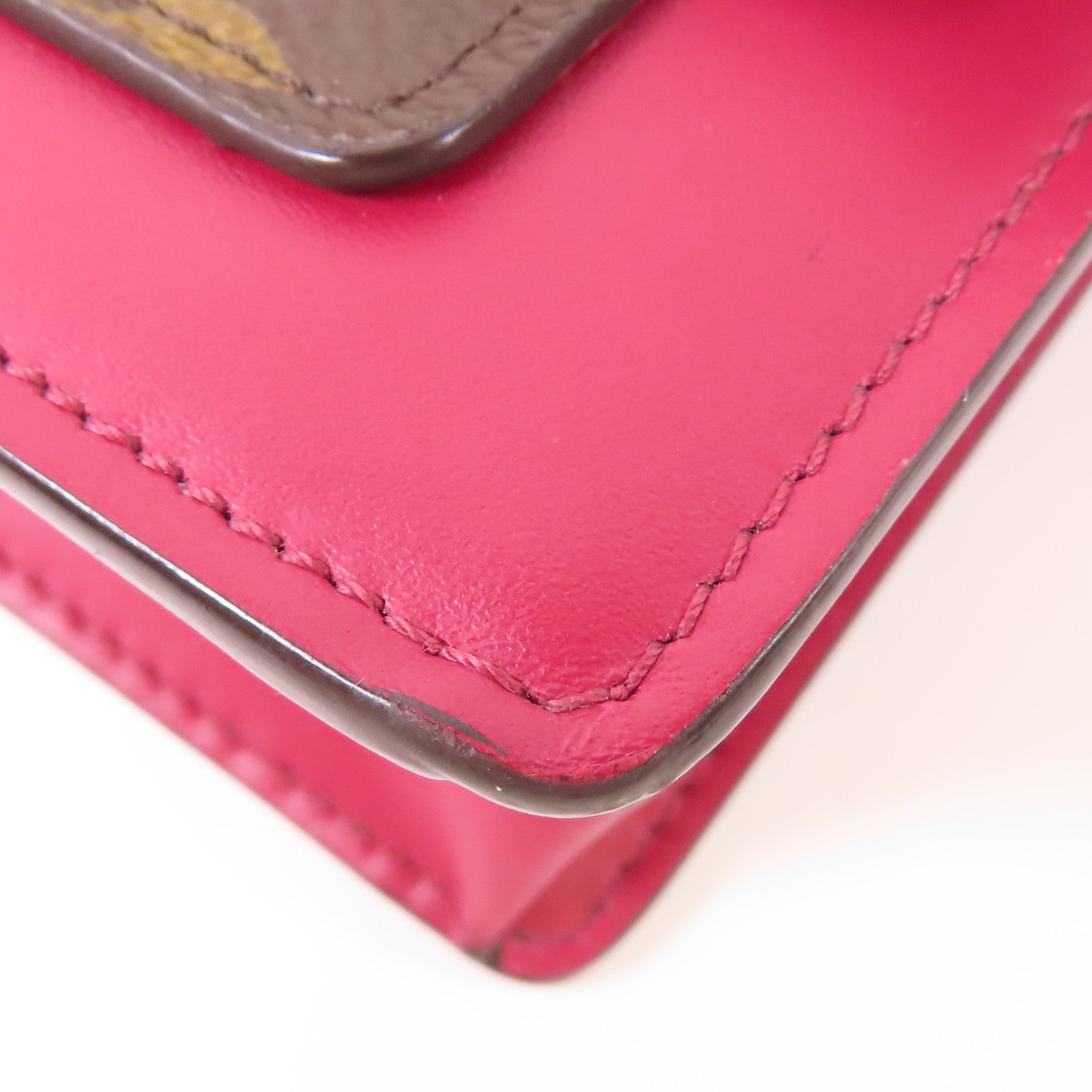 LOUIS VUITTON Monogram Portefeuille Flore金扣鏈帶肩背袋棕色/紅色