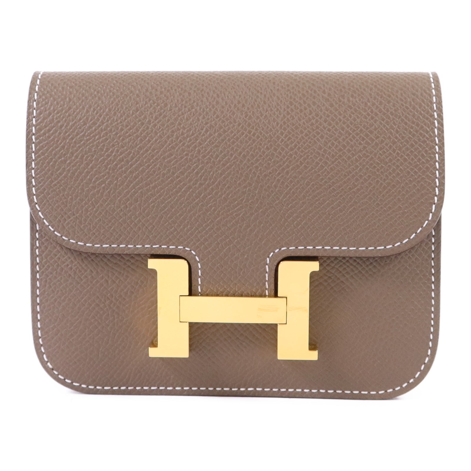 HERMES Epsom皮革Constance Slim金扣錢包Etoupe