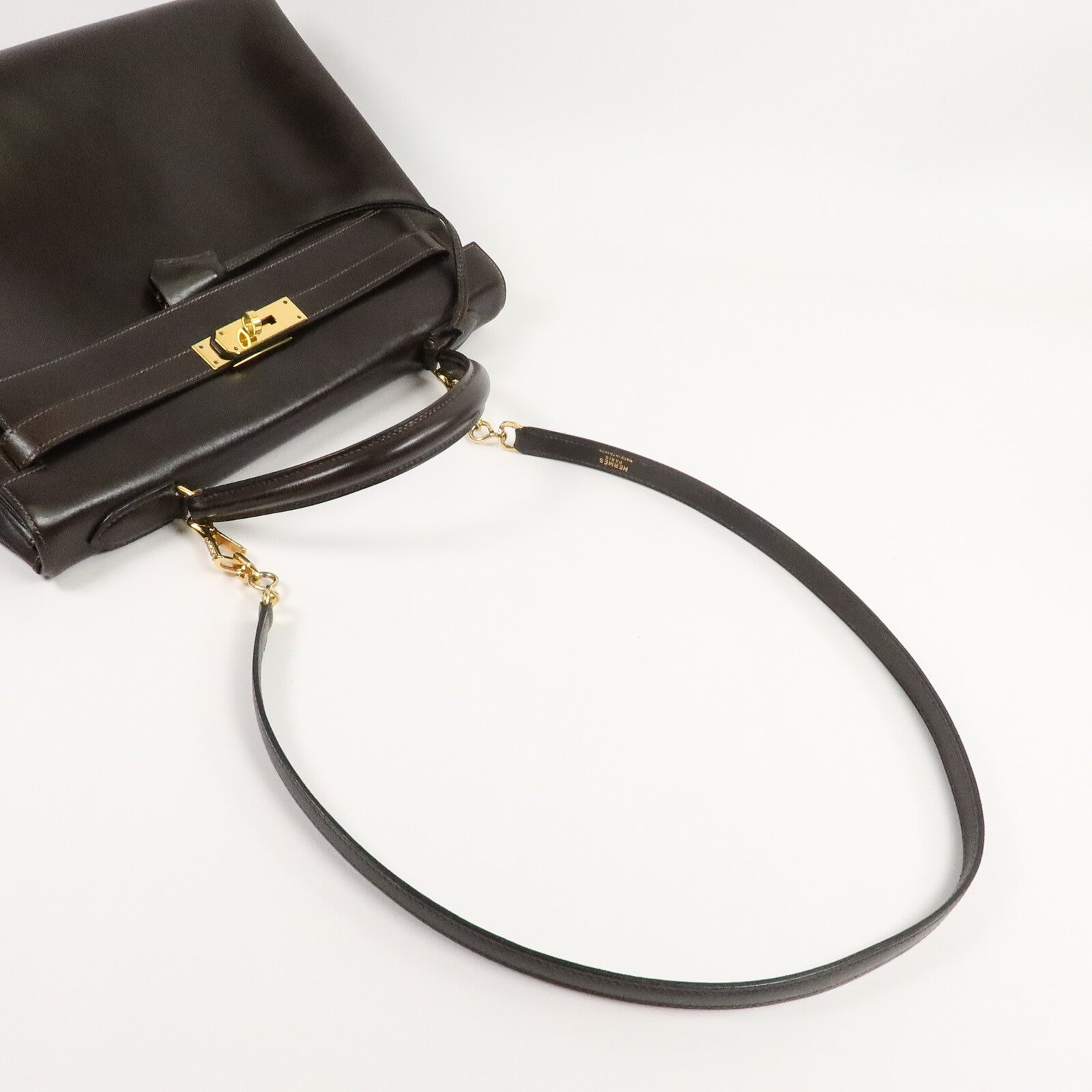 HERMES Box Calf皮革Kelly 32手挽肩背兩用袋Brown