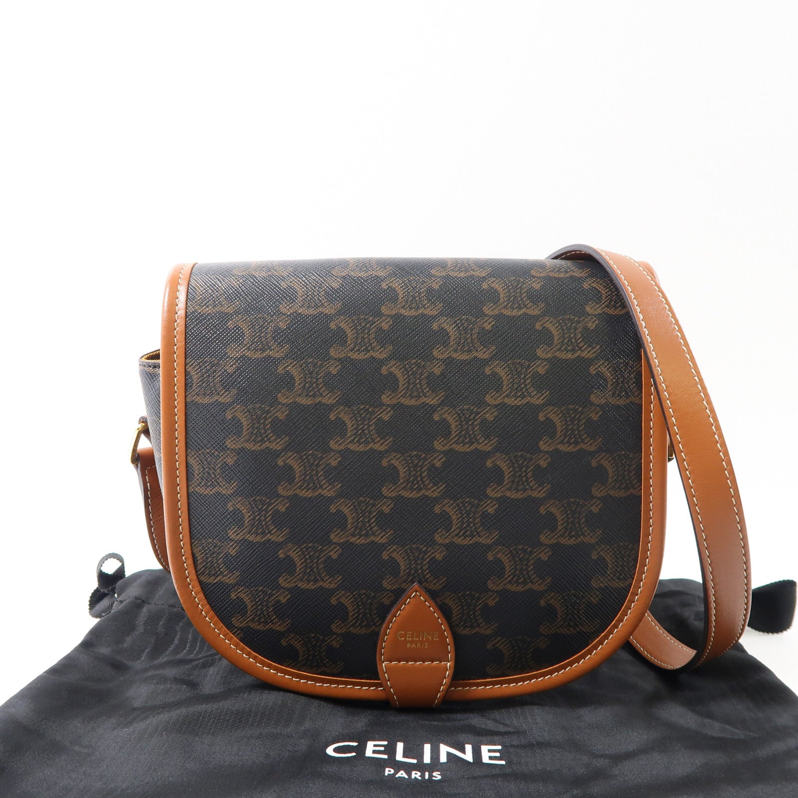 CELINE 塗層帆布Folco金扣肩背袋啡色
