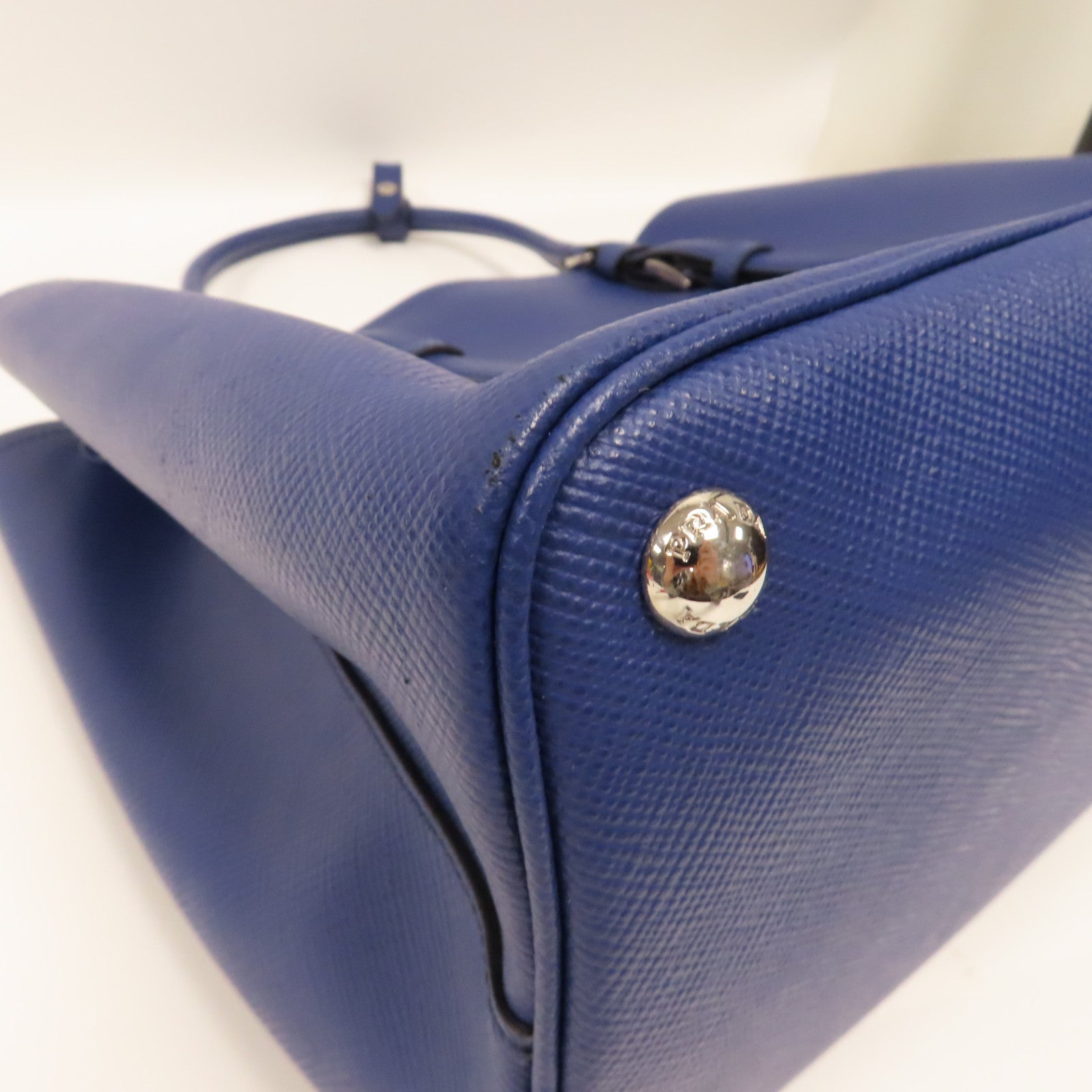 PRADA Saffiano皮革Double銀扣手挽袋藍色