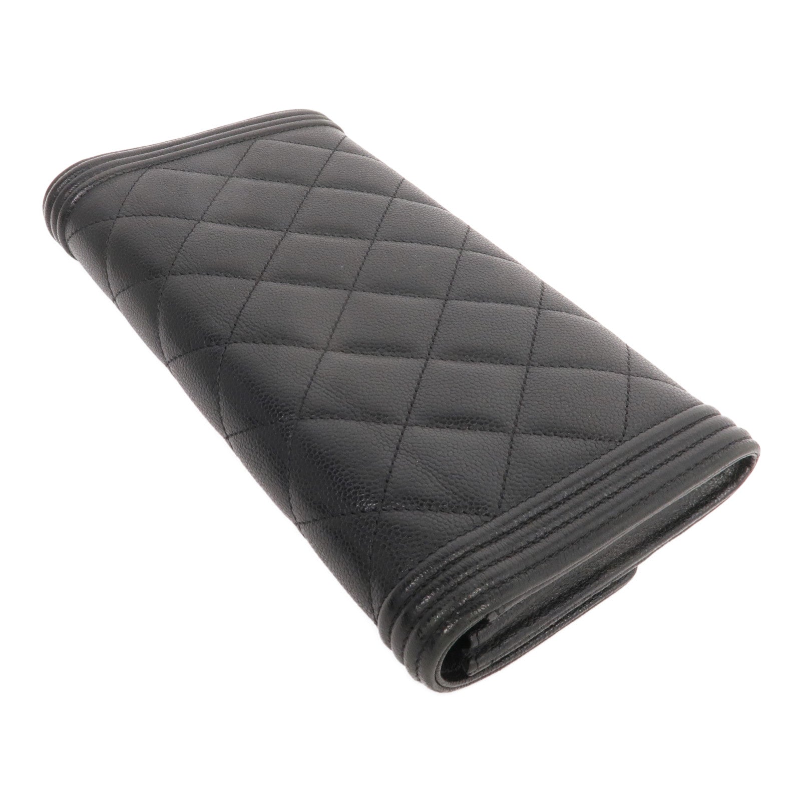 CHANEL 牛皮皮革Boy Long Wallet金扣長錢包