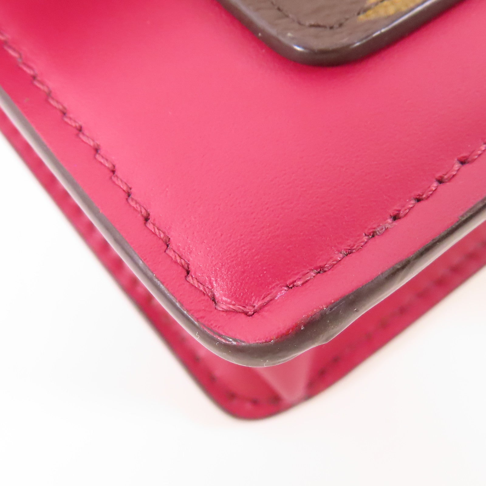 LOUIS VUITTON Monogram Portefeuille Flore金扣鏈帶肩背袋棕色/紅色