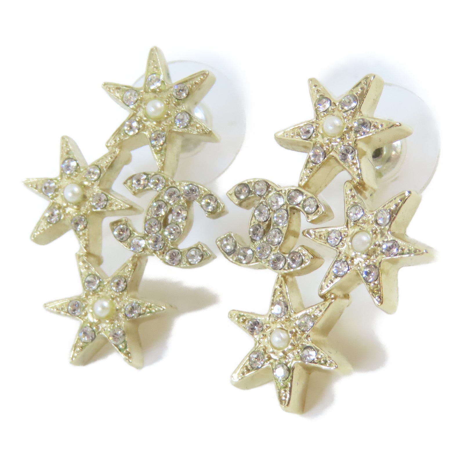 CHANEL 金屬/水晶Pierced Earring耳環金色