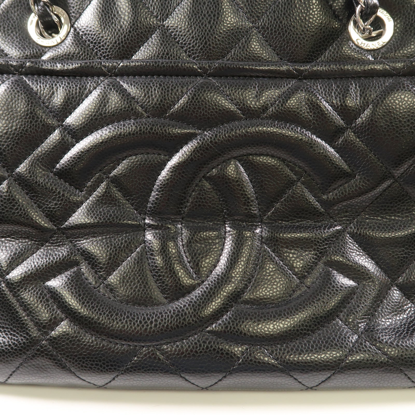 CHANEL 牛皮皮革Chain Shoulder Bag銀扣鏈帶肩背袋黑色