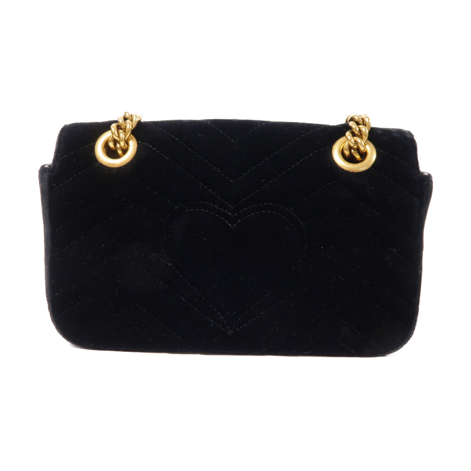 GUCCI 天鵝絨Mini GG Marmont金扣鏈帶肩背袋黑色