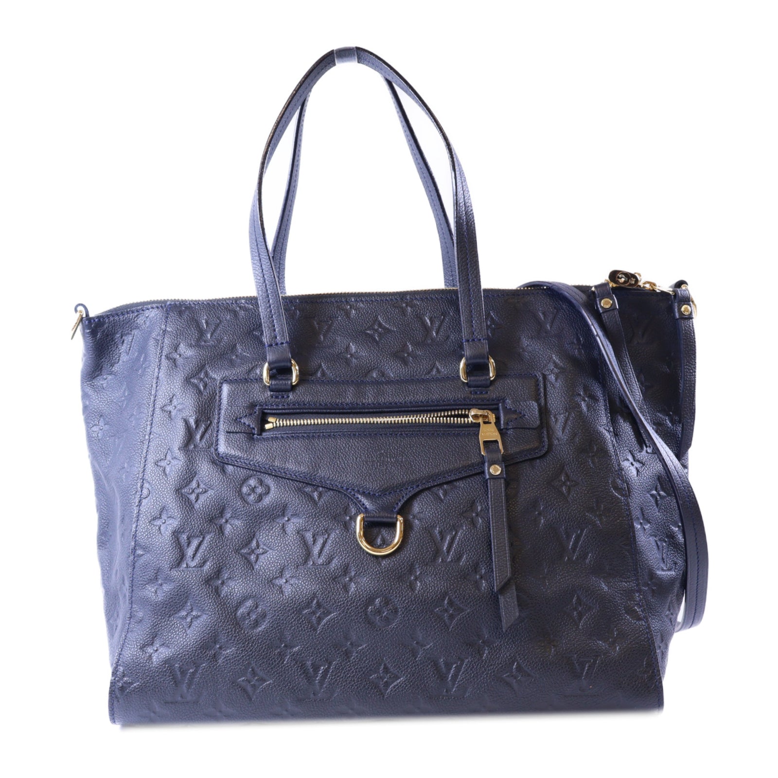 LOUIS VUITTON Monogram Empreinte Lumineuse PM金扣手挽肩背兩用袋深藍色