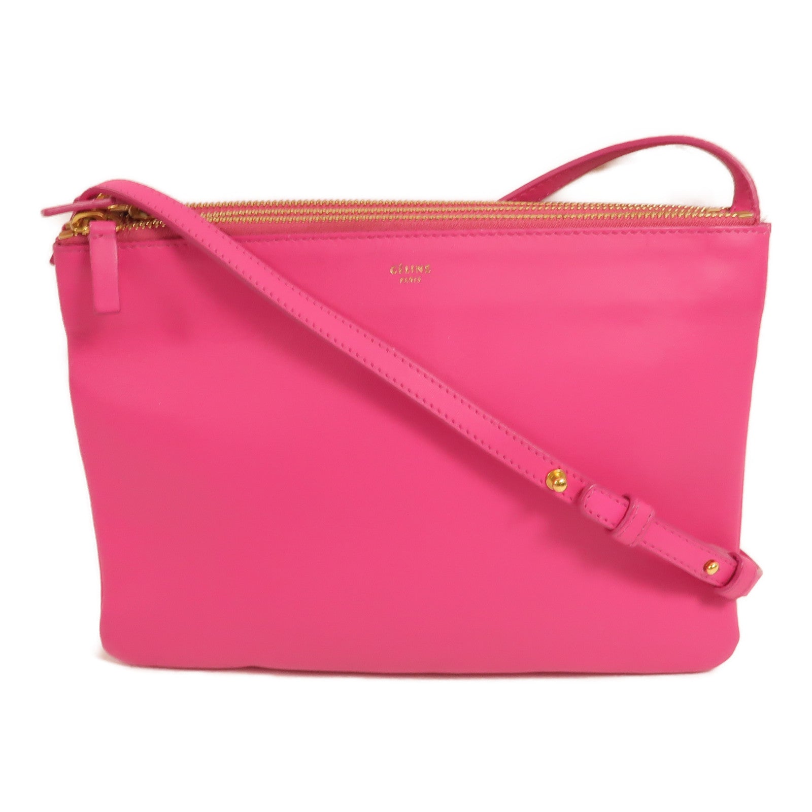CELINE 羊皮皮革Trio Large金扣肩背袋