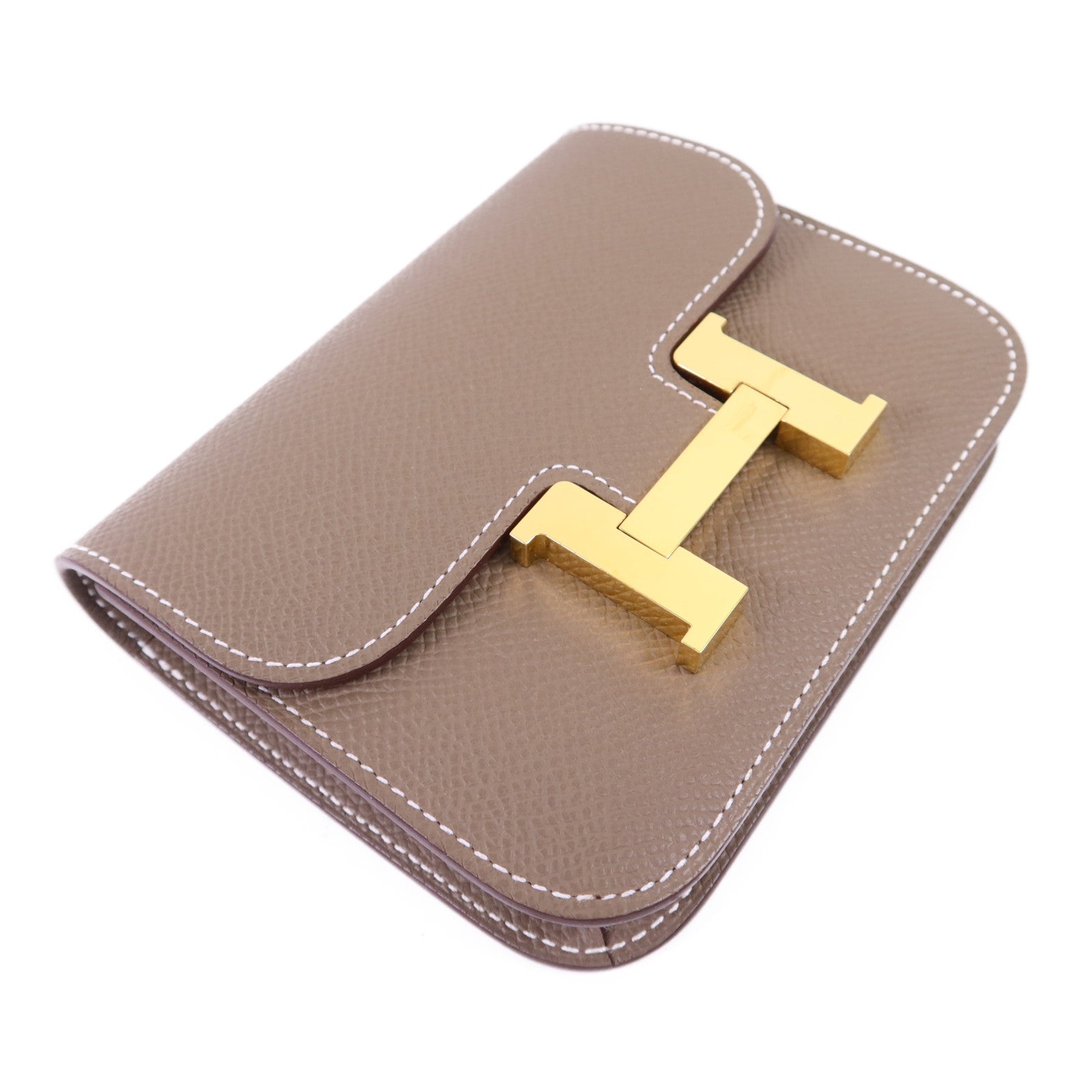 HERMES Epsom皮革Constance Slim金扣錢包Etoupe
