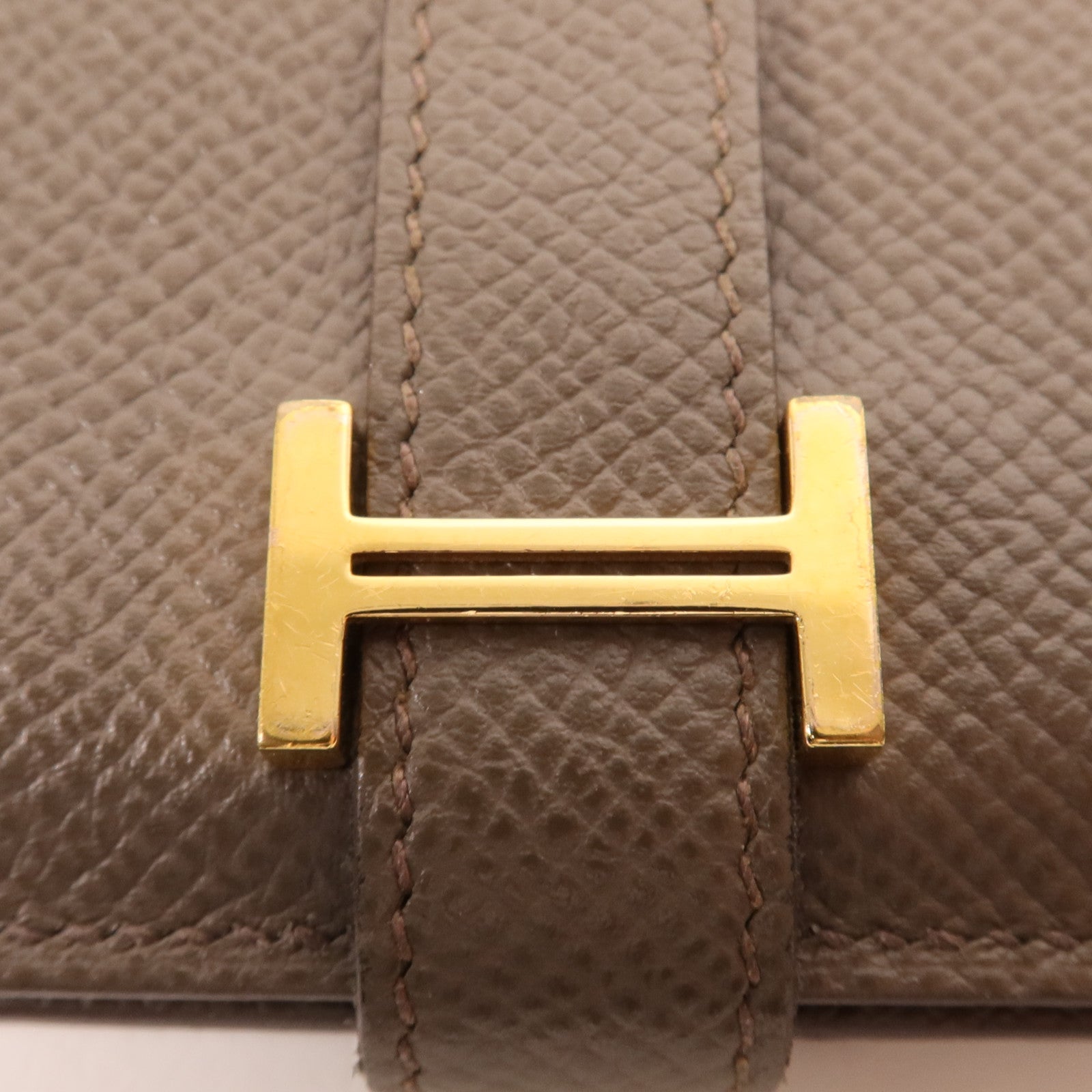 HERMES Epsom皮革Bearn Card Case金扣卡片套Etain