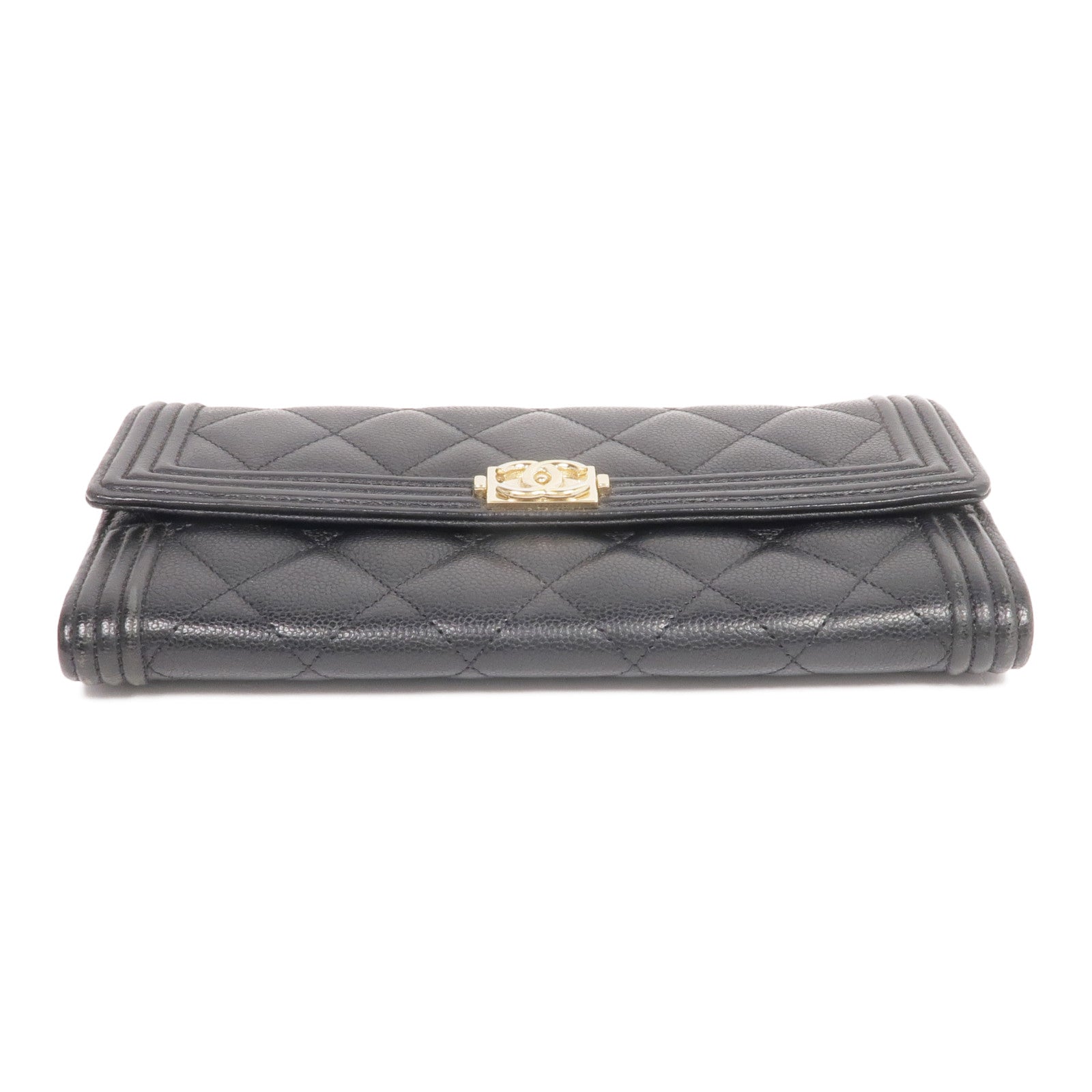 CHANEL 牛皮皮革Boy Long Wallet金扣長錢包