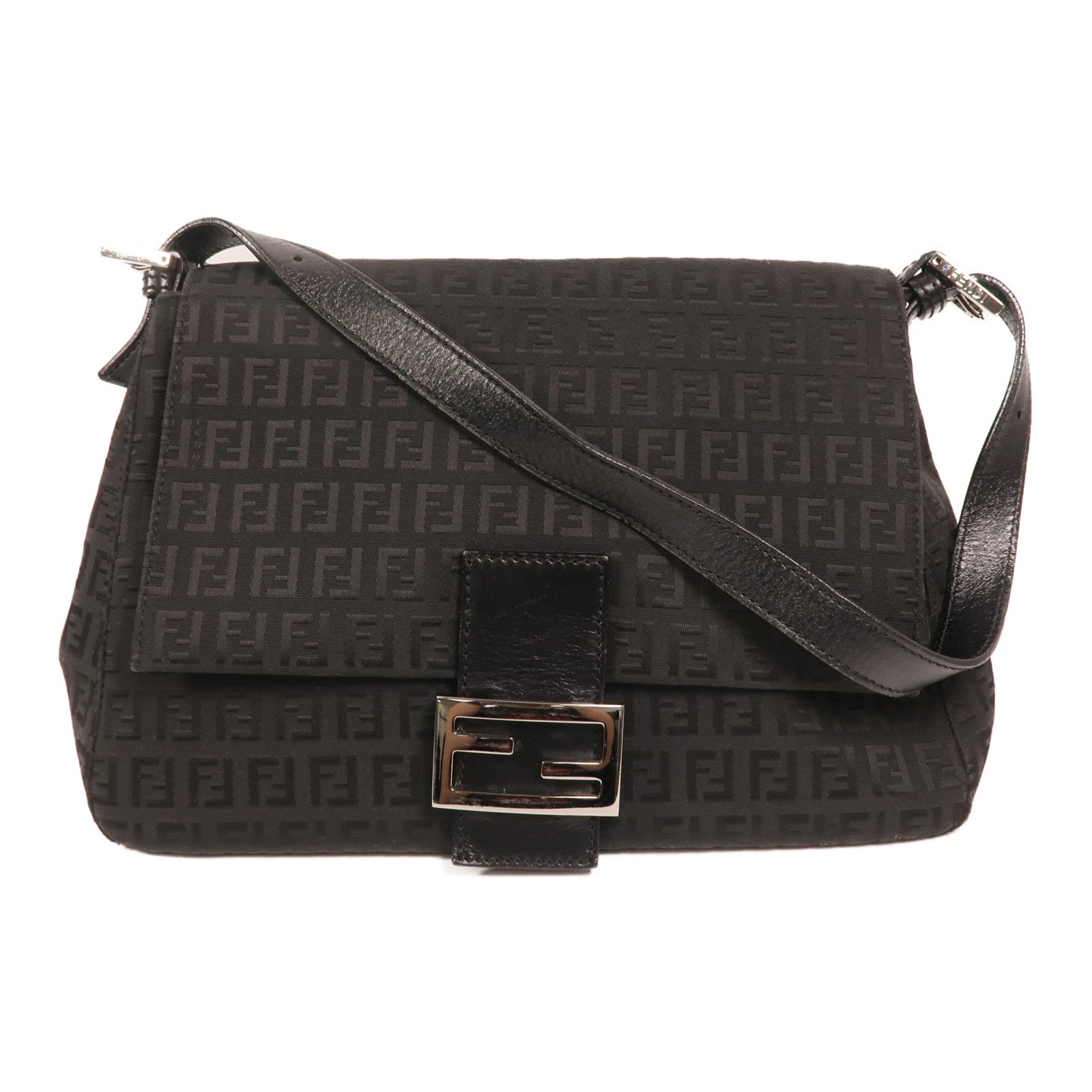 FENDI Zucchino Canvas Mamma Baguette銀扣肩背袋