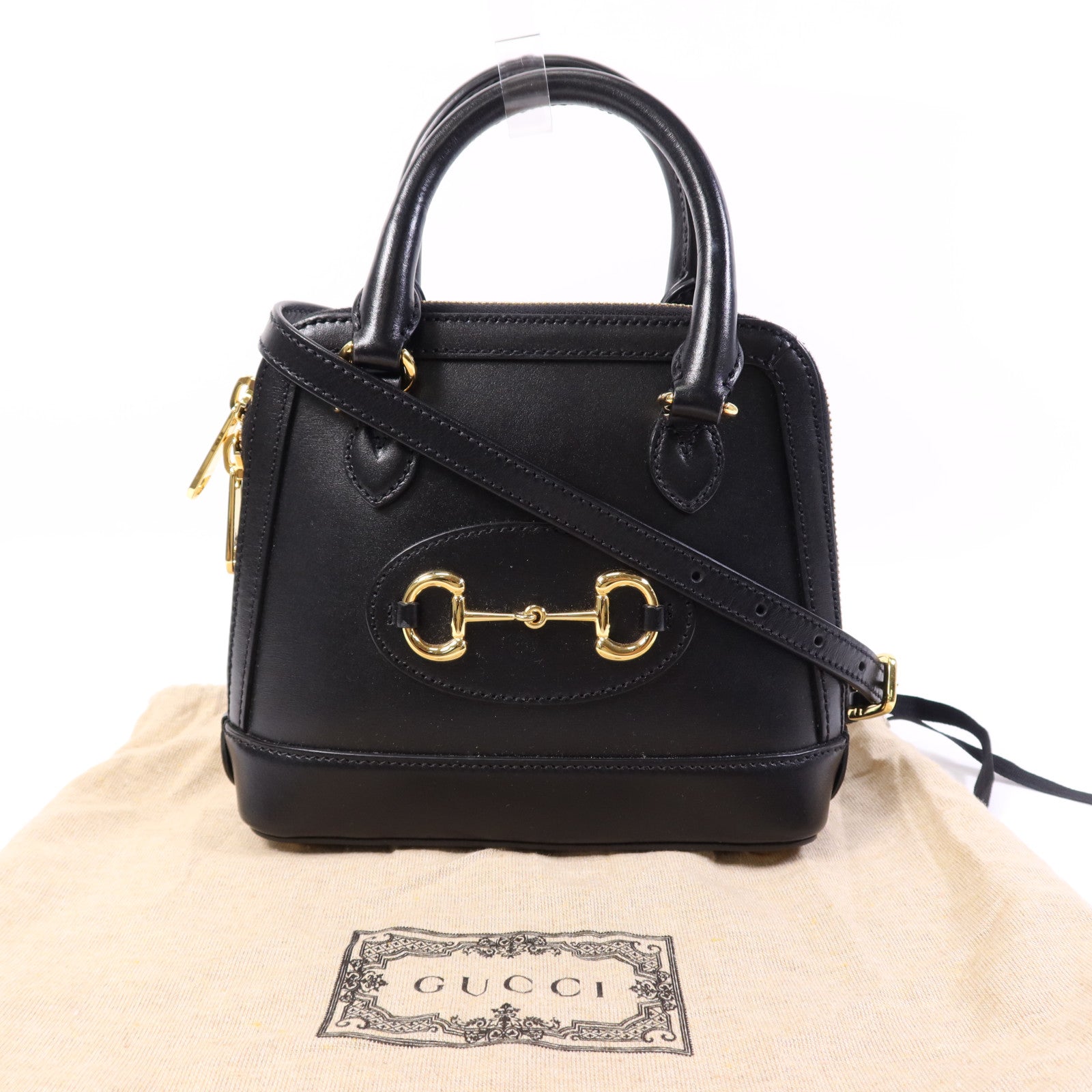 GUCCI 牛皮皮革Horsebit 1955 Mini Top Handle金扣手挽肩背兩用袋