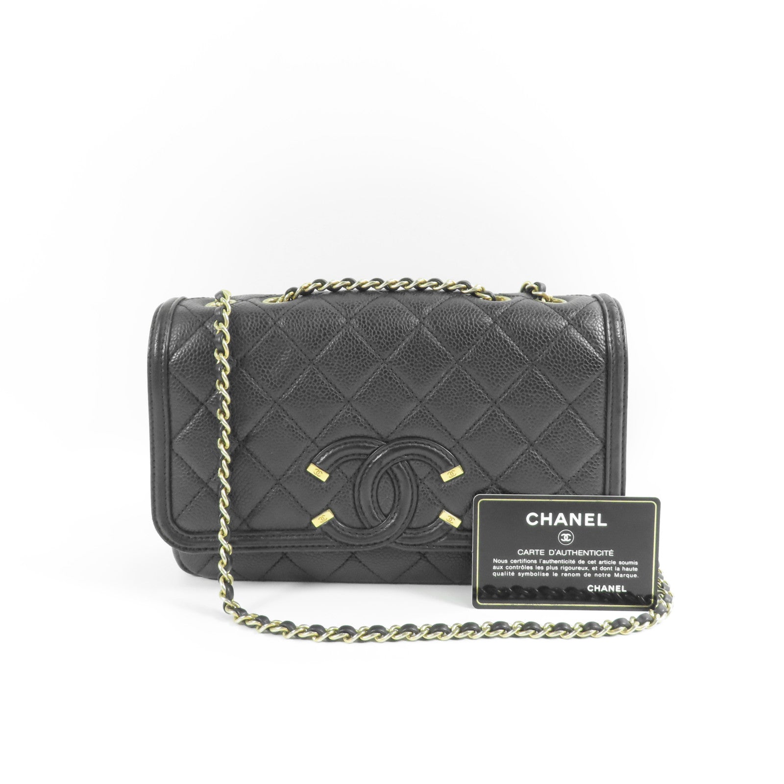 CHANEL 牛皮皮革CC Filigree金扣肩背袋