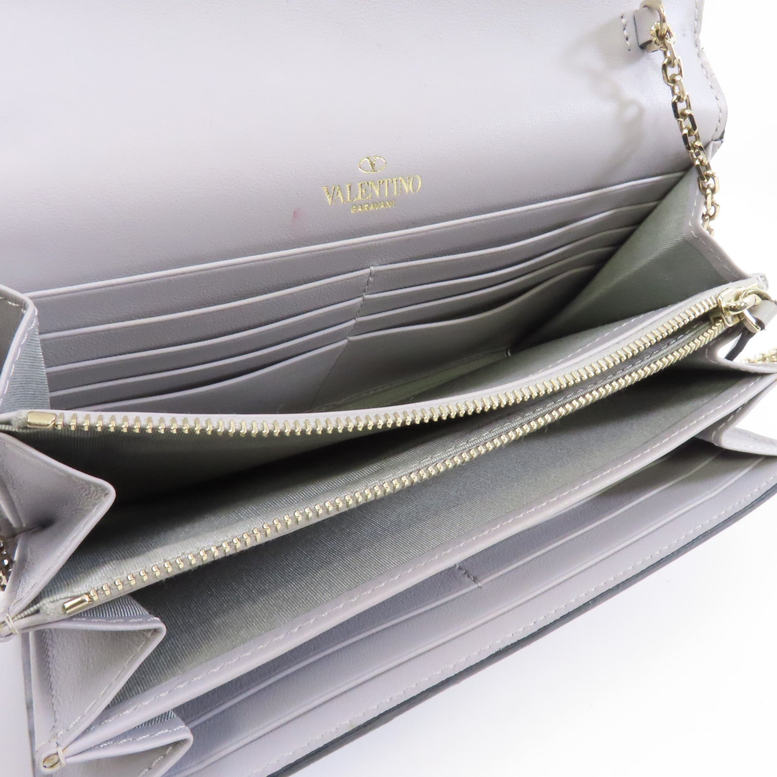 Valentino 【激減優惠】牛皮皮革Chain Shoulder Bag金扣鏈帶肩背袋灰色