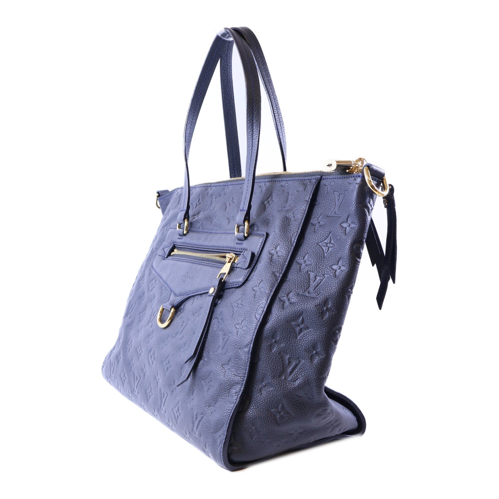LOUIS VUITTON Monogram Empreinte Lumineuse PM金扣手挽肩背兩用袋深藍色