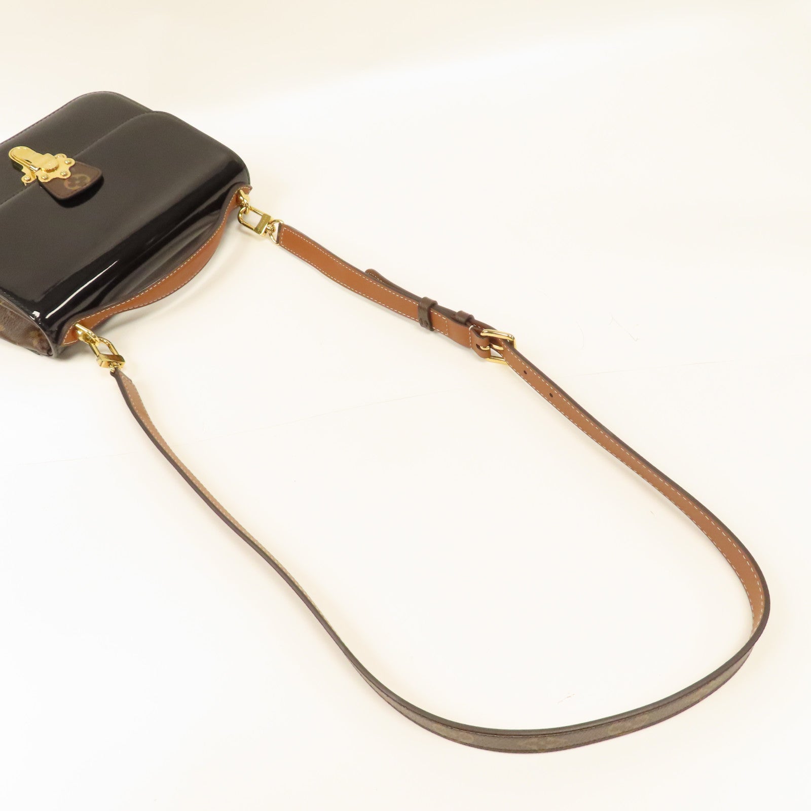 LOUIS VUITTON Monogram Vernis Cherrywood BB金扣手挽肩背兩用袋黑色/啡色