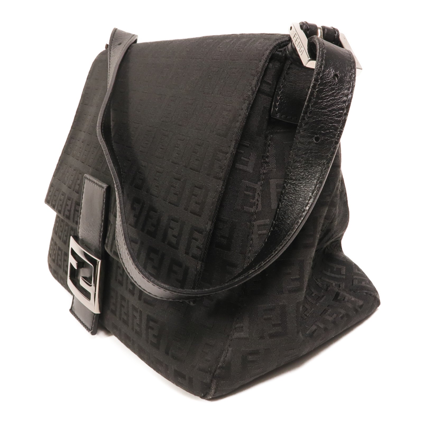 FENDI Zucchino Canvas Mamma Baguette銀扣肩背袋