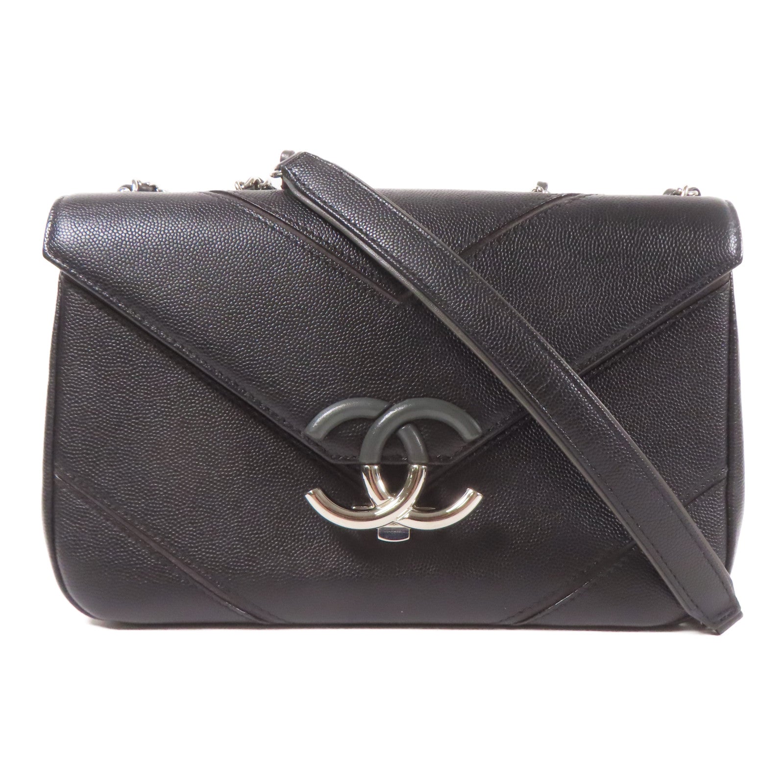 CHANEL 牛皮皮革Shoulder Bag銀扣鏈帶肩背袋