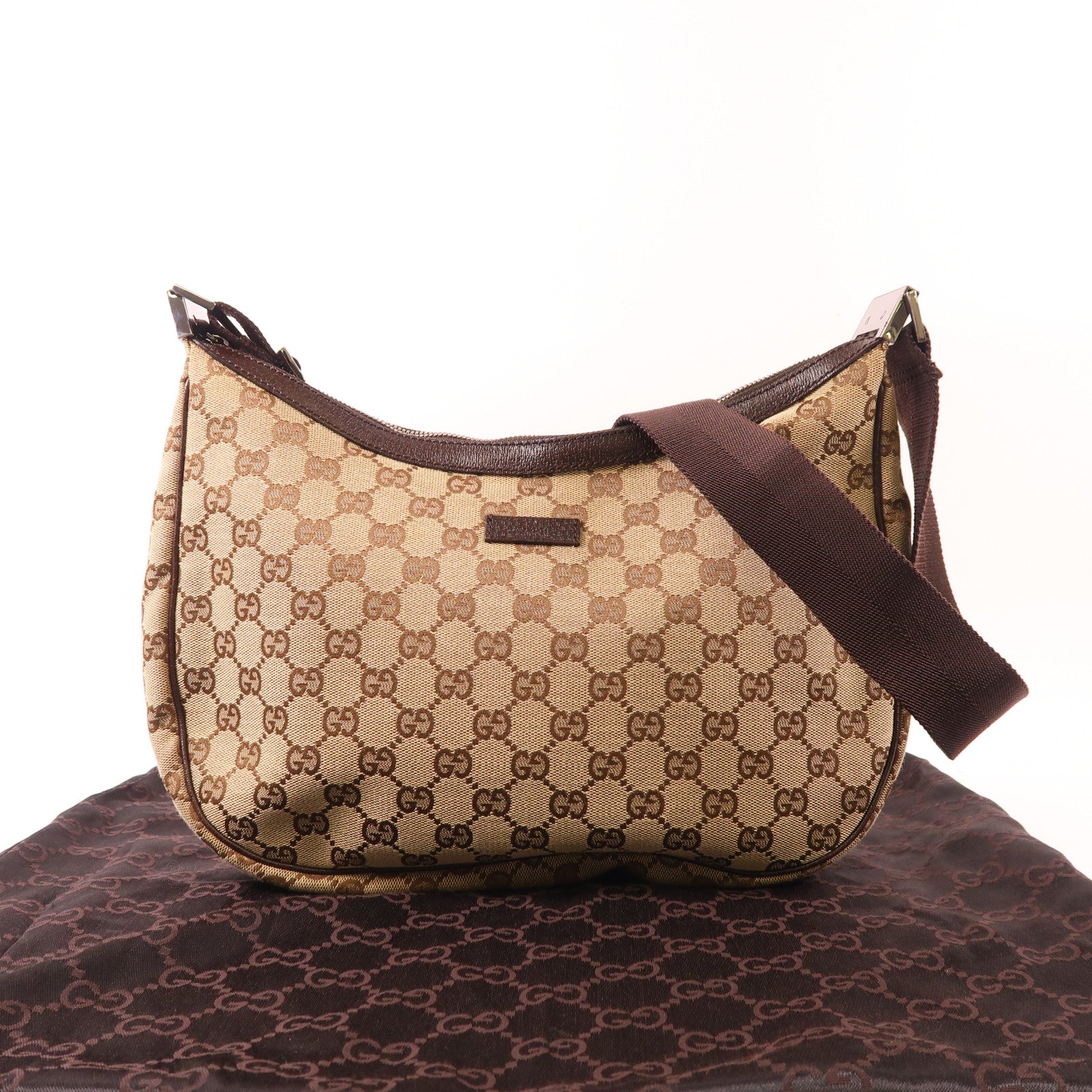 GUCCI 帆布Shoulder Bag銀扣肩背袋