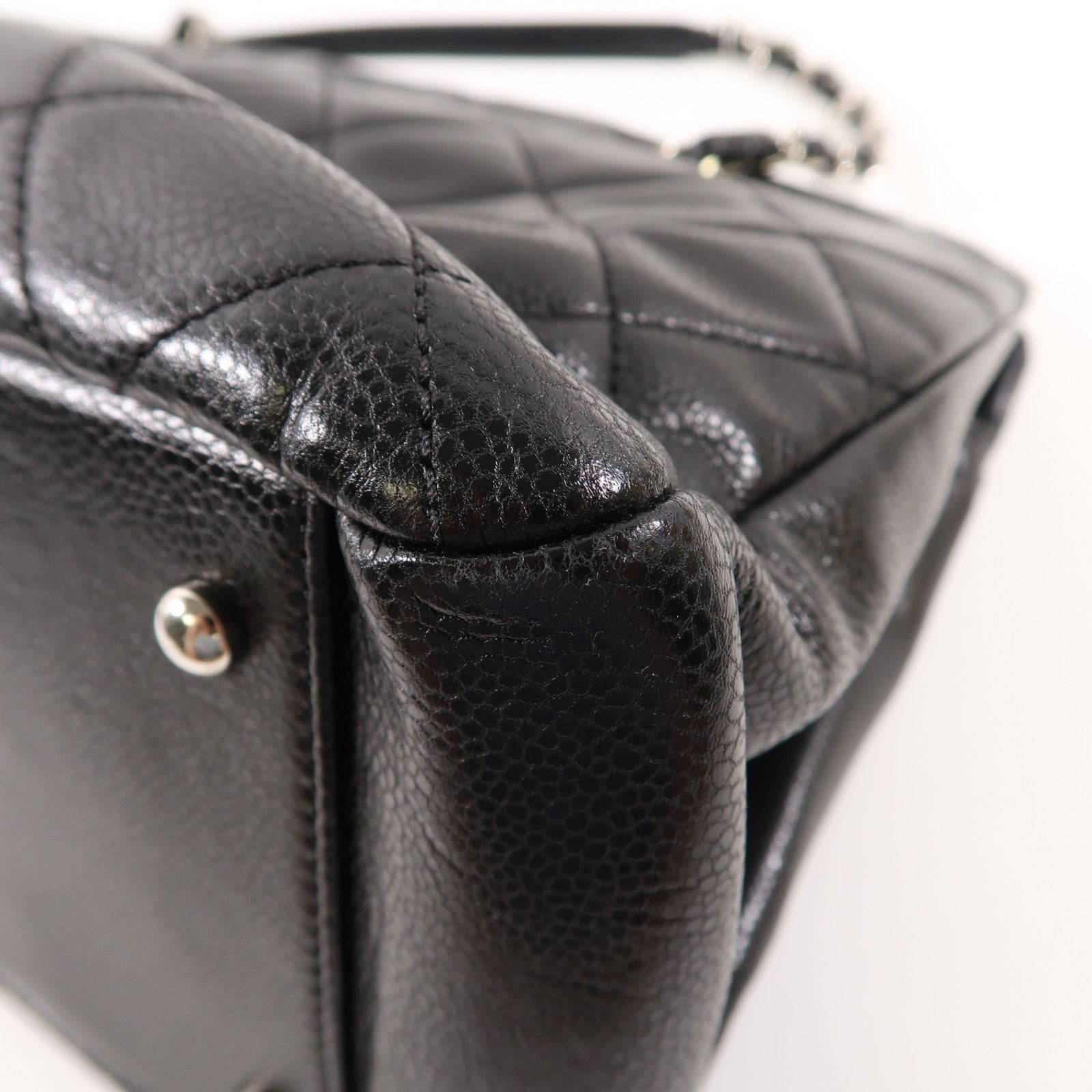 CHANEL 牛皮皮革Chain Shoulder Bag銀扣鏈帶肩背袋黑色