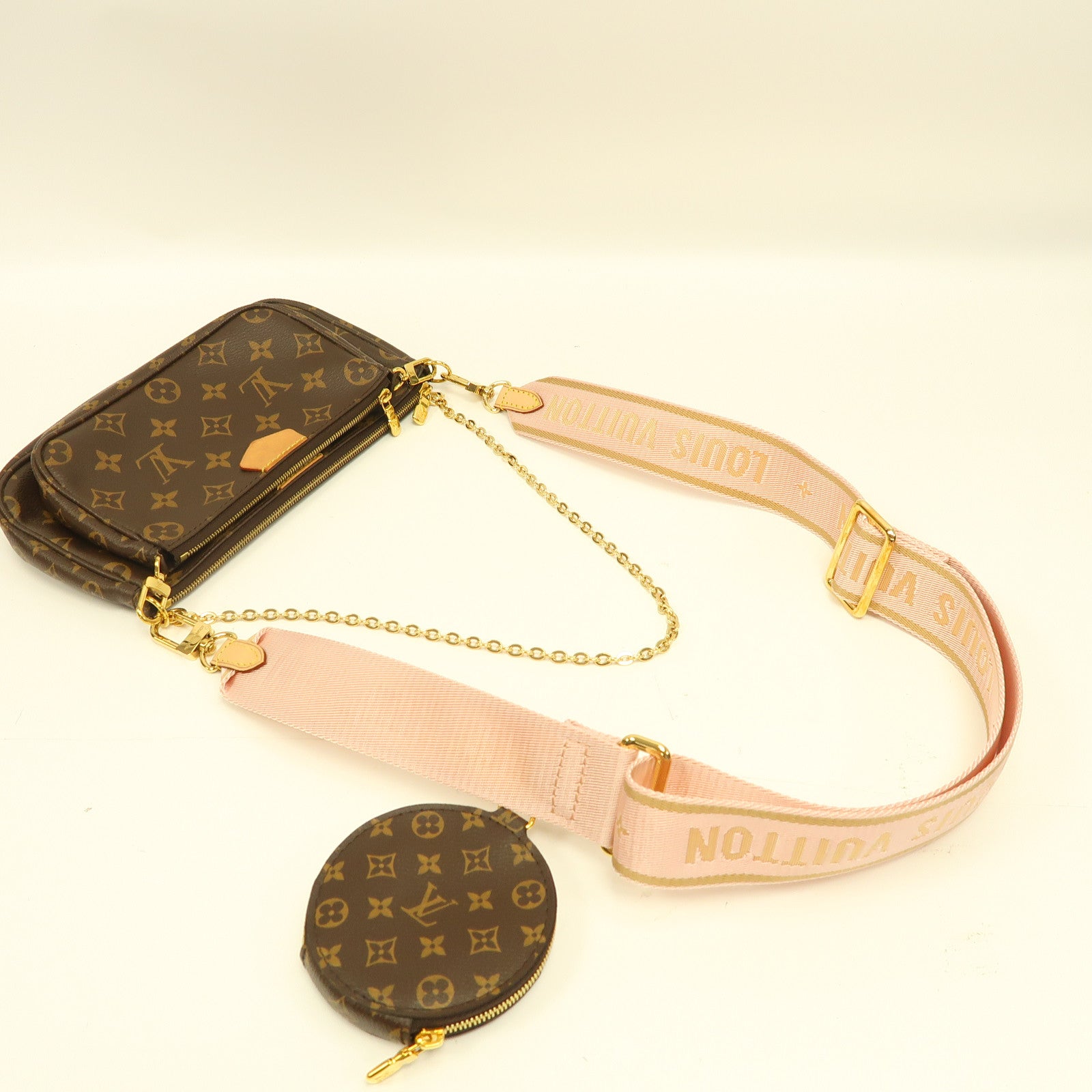 LOUIS VUITTON Monogram Multi Pochette Accessoires金扣手挽肩背兩用袋啡色