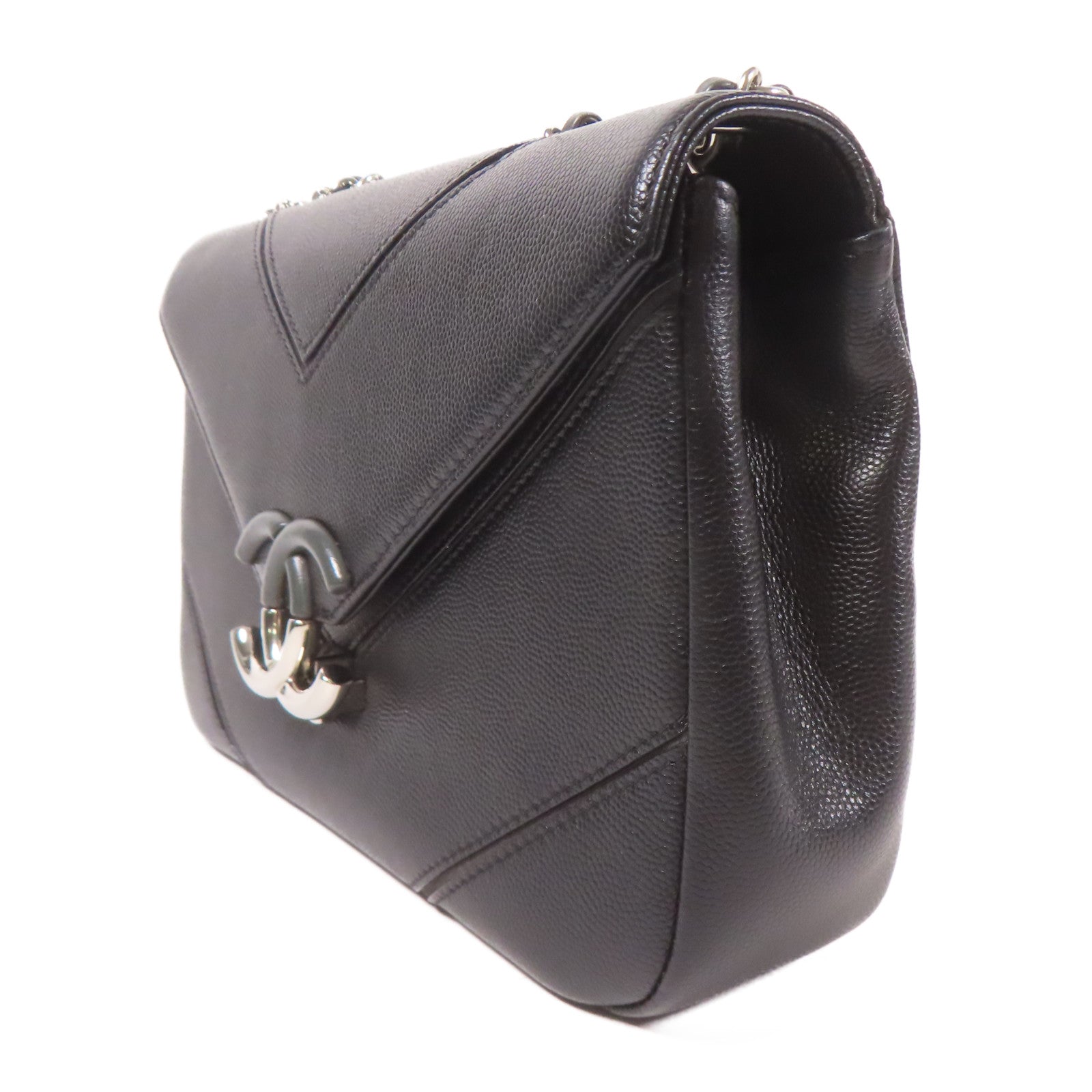 CHANEL 牛皮皮革Shoulder Bag銀扣鏈帶肩背袋