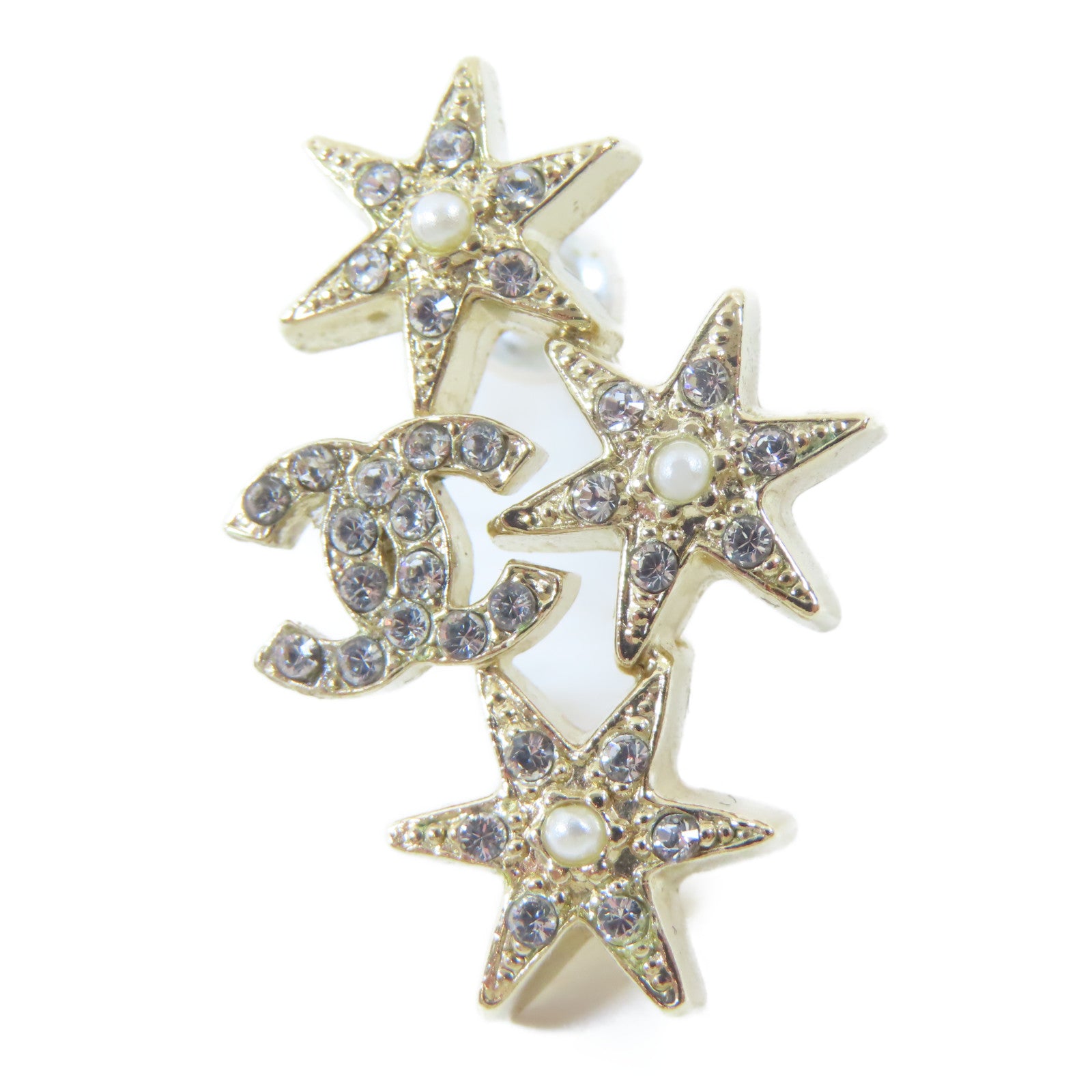 CHANEL 金屬/水晶Pierced Earring耳環金色