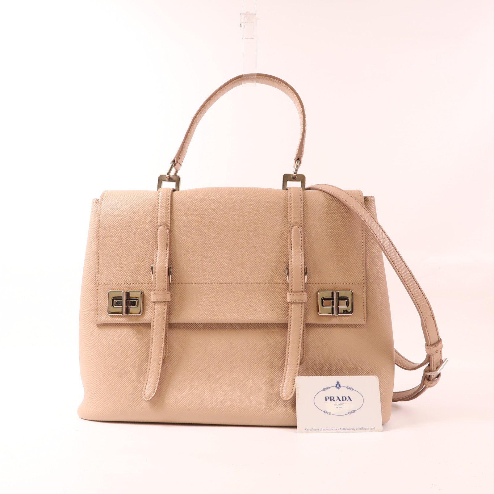 PRADA 牛皮皮革Saffiano Cuir Convertible Tote Bag銀扣手挽肩背兩用袋
