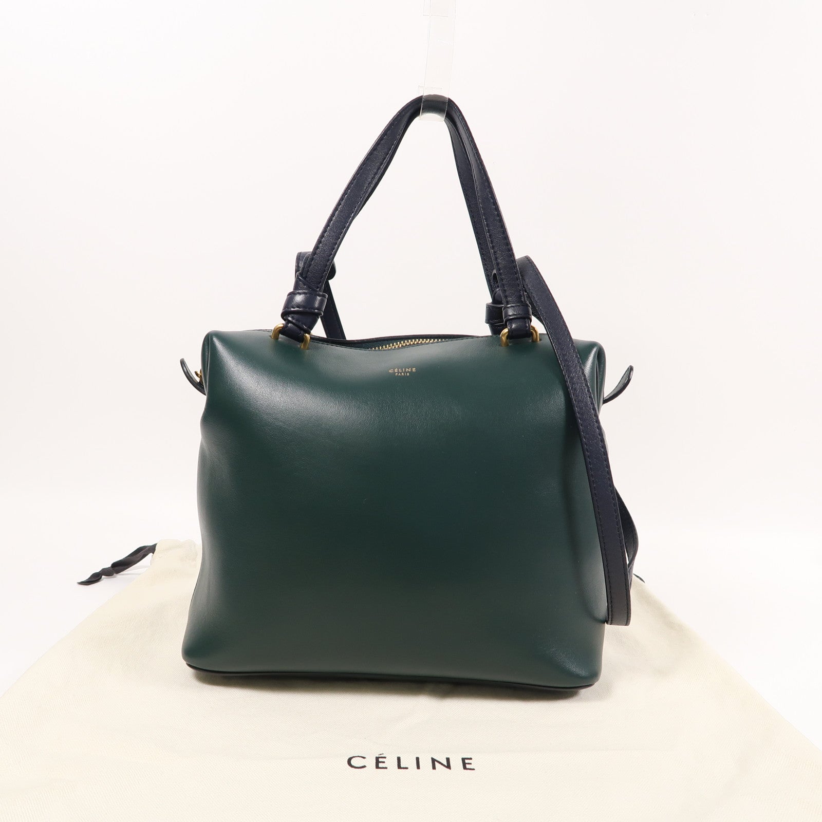 CELINE 牛皮皮革Soft Cube Bag金扣手挽肩背兩用袋綠色/黑色