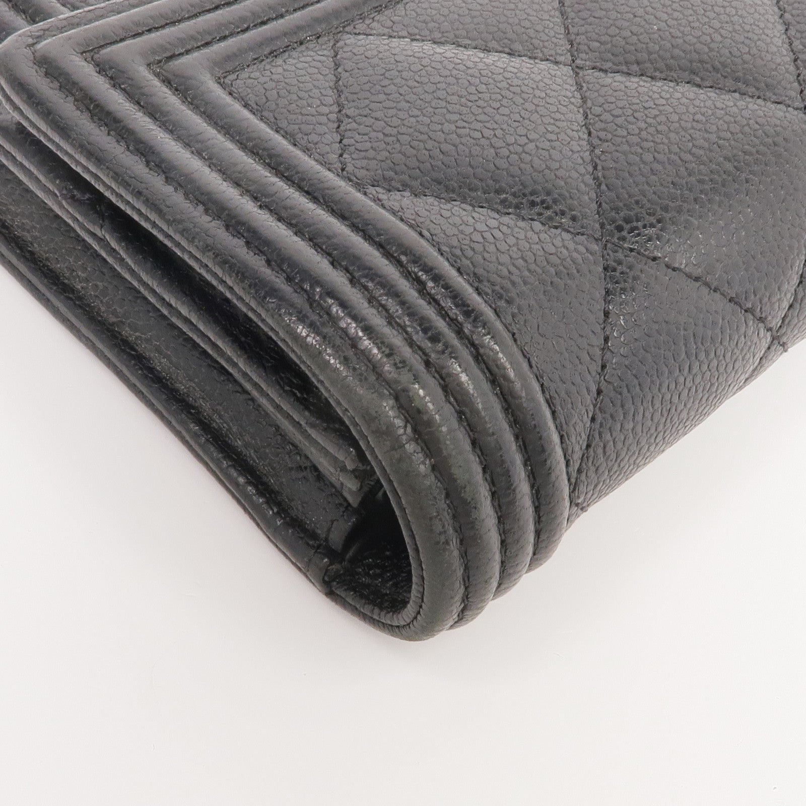 CHANEL 牛皮皮革Boy Long Wallet金扣長錢包