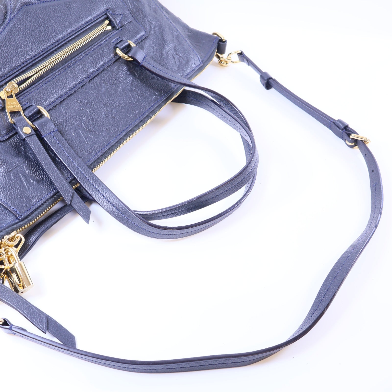 LOUIS VUITTON Monogram Empreinte Lumineuse PM金扣手挽肩背兩用袋深藍色