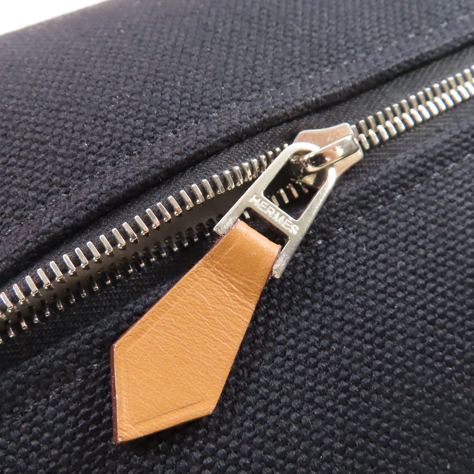HERMES 帆布Bride A Brac銀扣手挽袋黑色