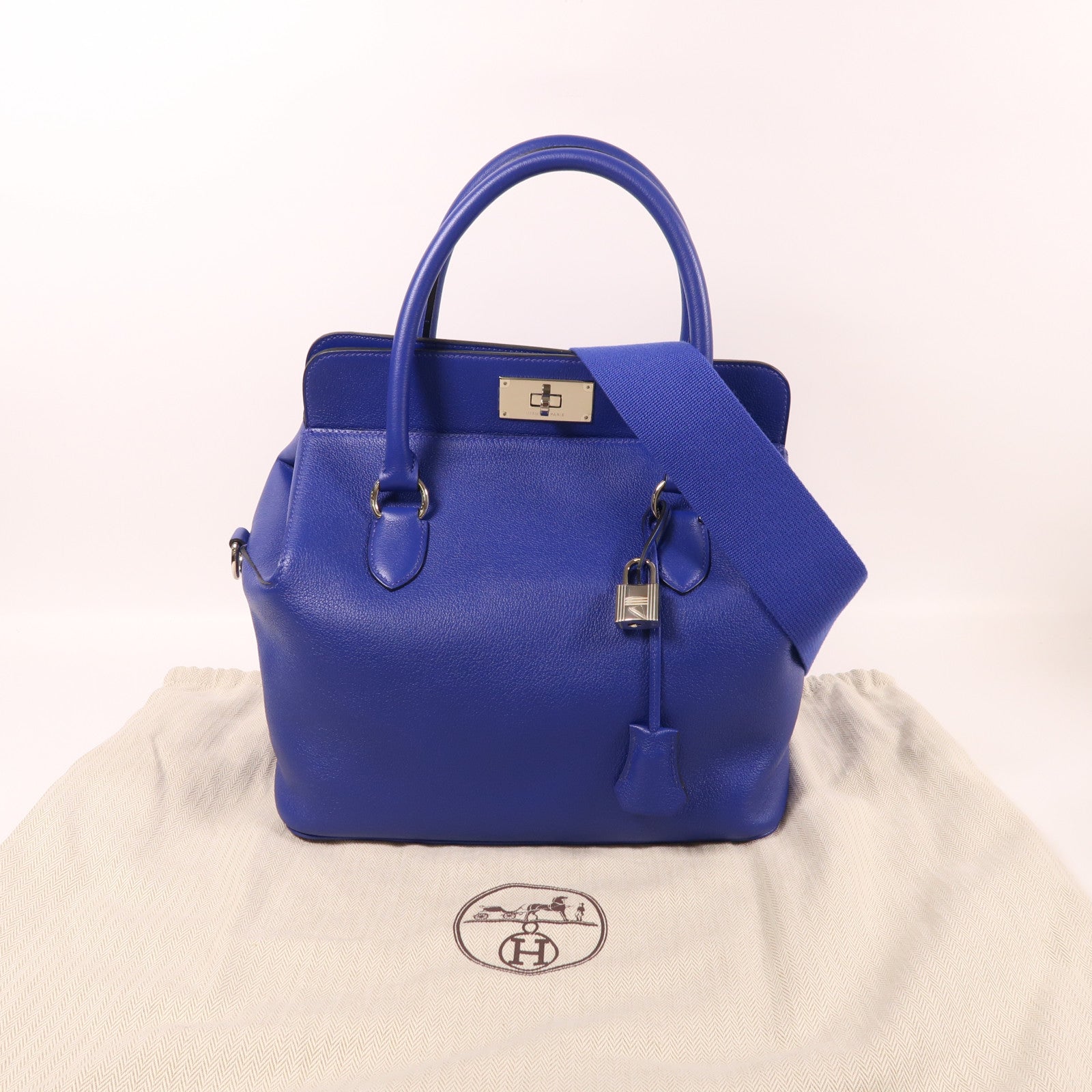 HERMES Evercolor皮革/Swift皮革Toolbox 26銀扣手挽肩背兩用袋Bleu Electrique