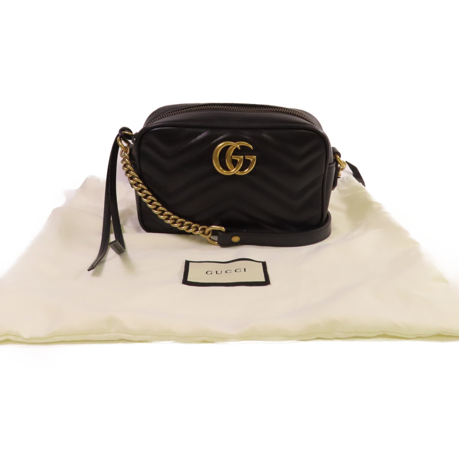 GUCCI 【激減優惠】牛皮皮革GG Marmont Shoulder Bag金扣肩背袋黑色