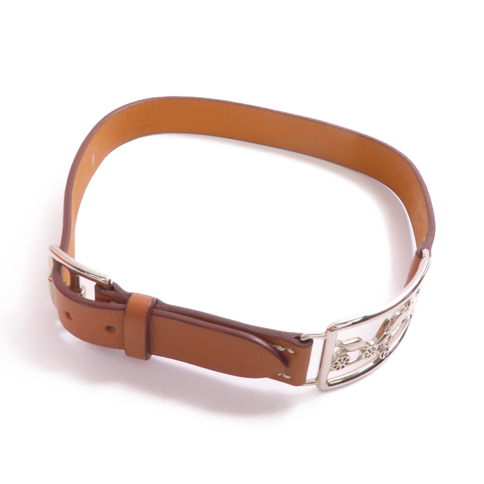 HERMES Swift皮革Bracelet銀扣手鐲Gold