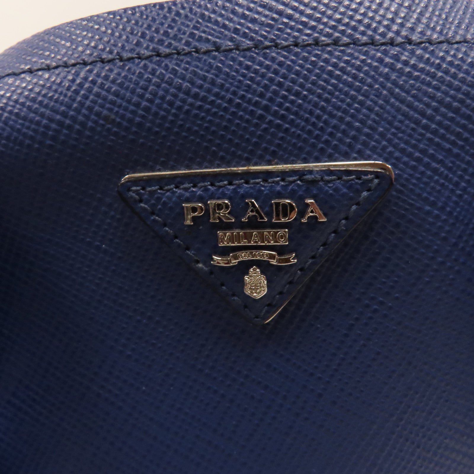 PRADA Saffiano皮革Double銀扣手挽袋藍色