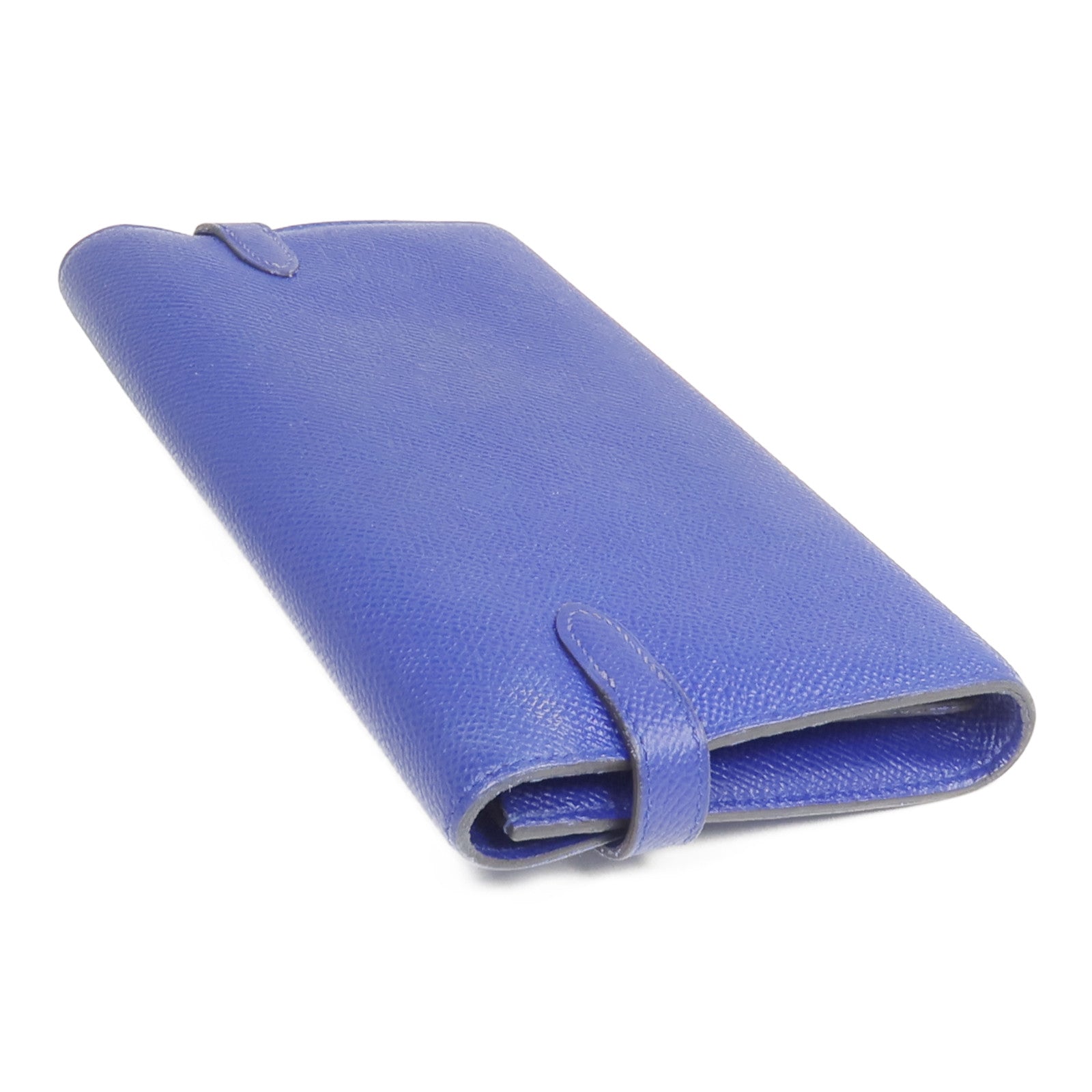 HERMES Epsom皮革Kelly Long Wallet銀扣長錢包Bleu Electrique