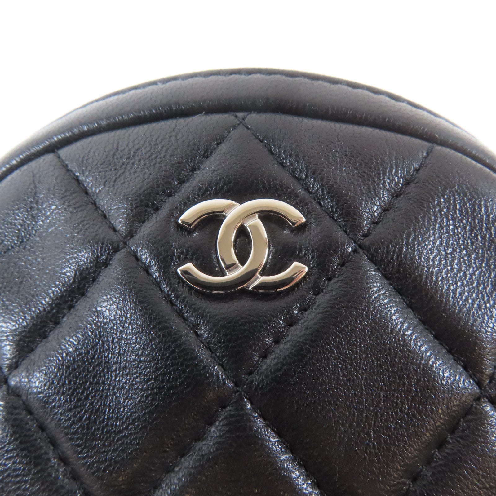 CHANEL 菱格羊皮皮革Coin Bag銀扣零錢包黑色