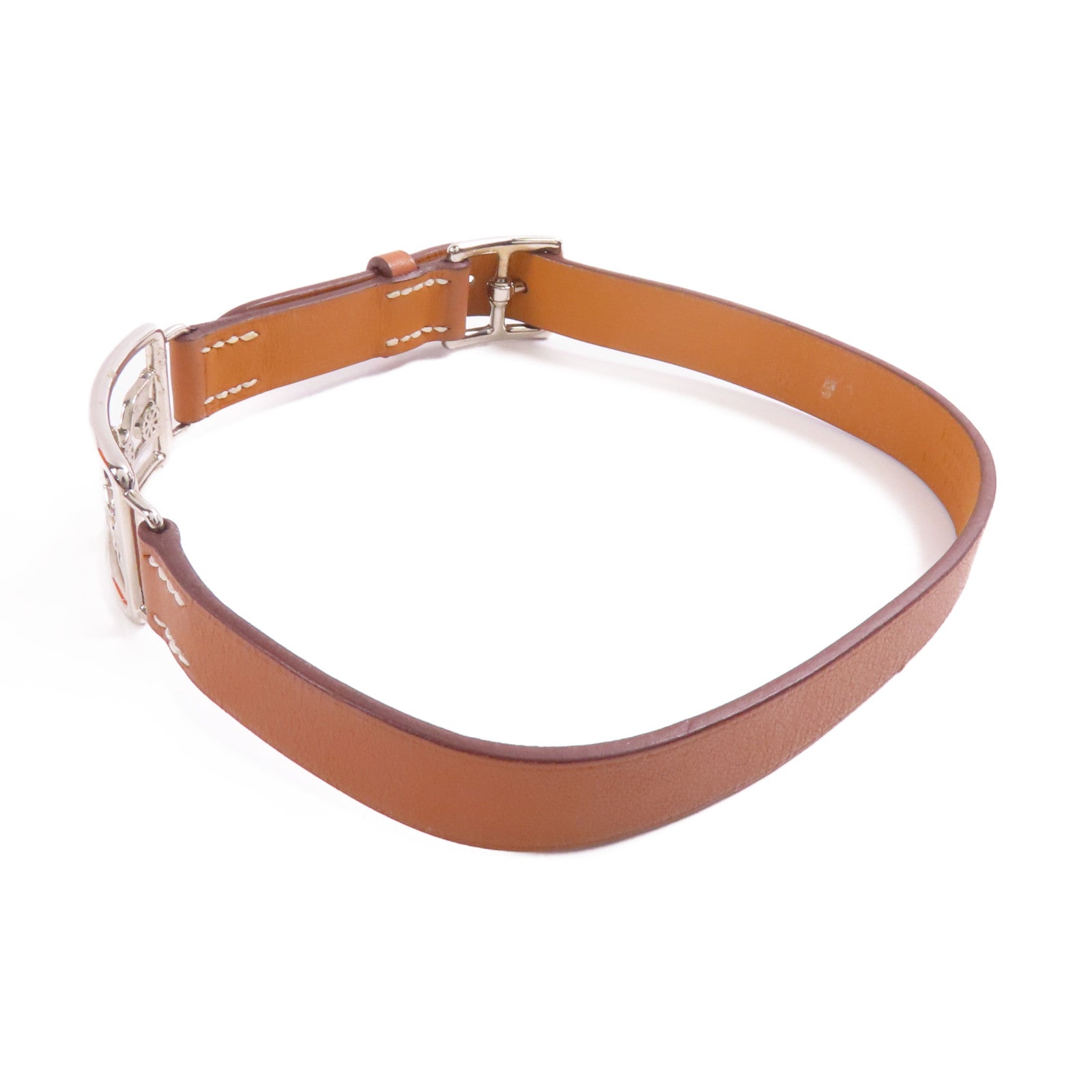 HERMES Swift皮革Bracelet銀扣手鐲Gold