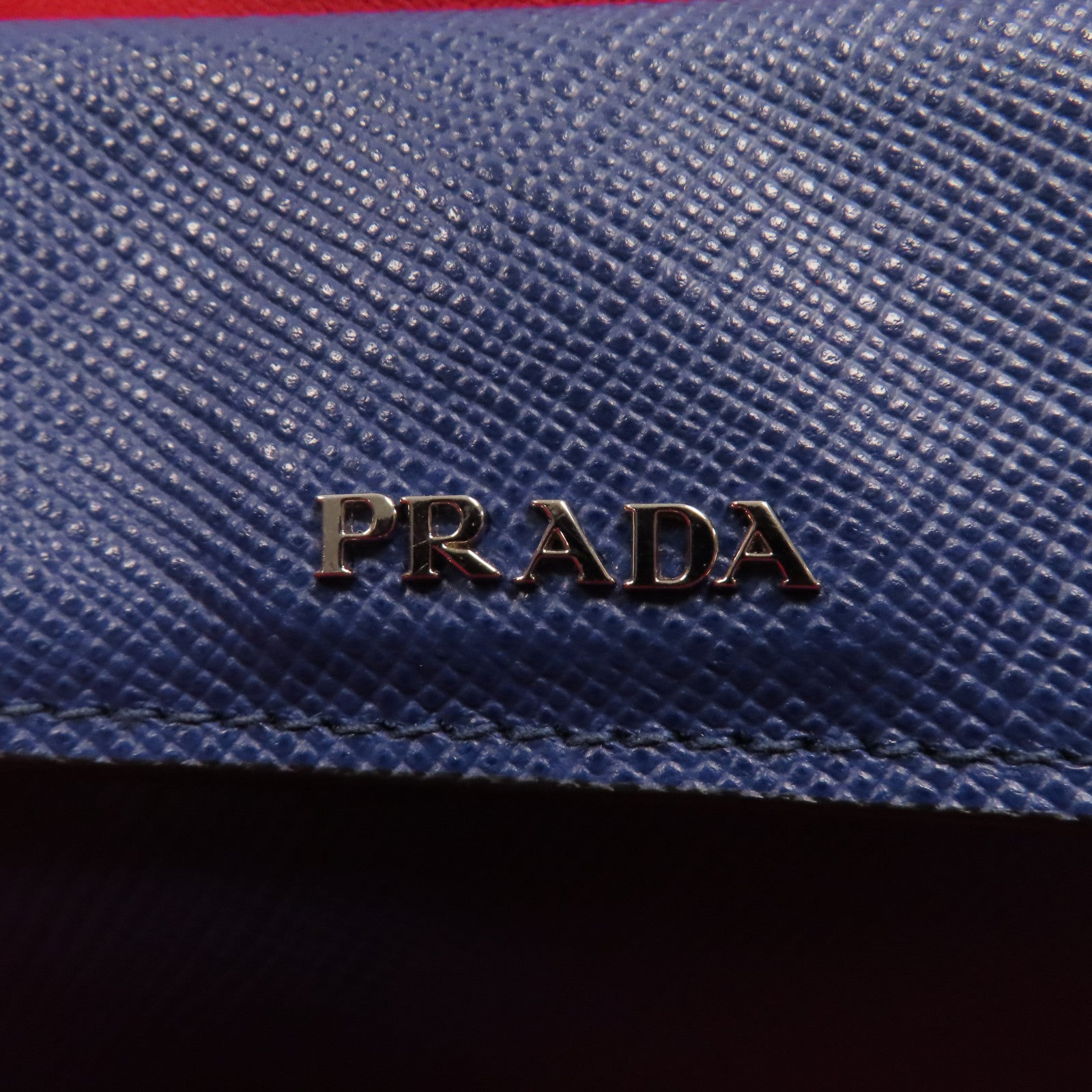 PRADA Saffiano皮革Double銀扣手挽袋藍色